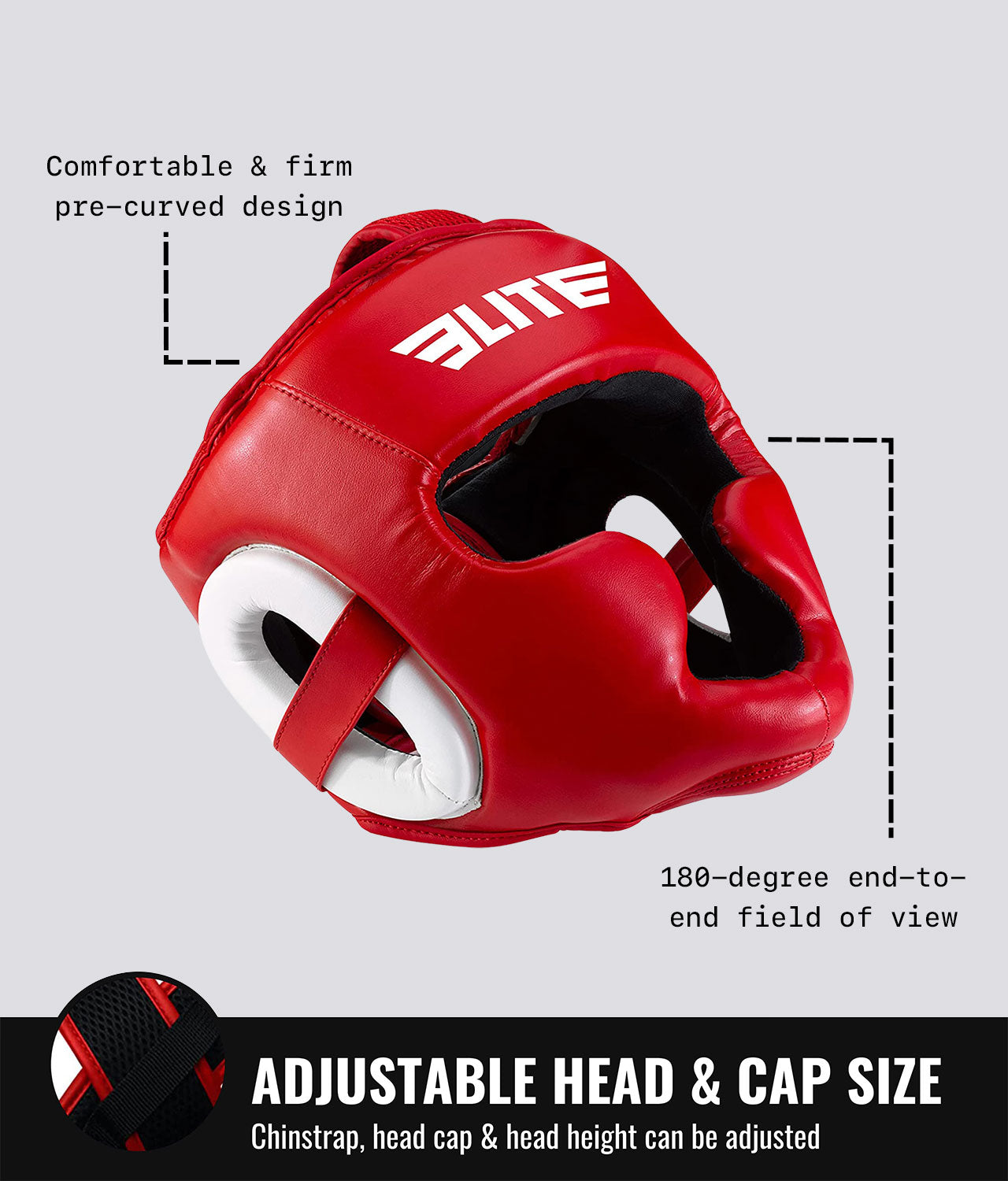 Elite Sports Adults' Red Muay Thai Headgear Adjustable Head & Cap Size