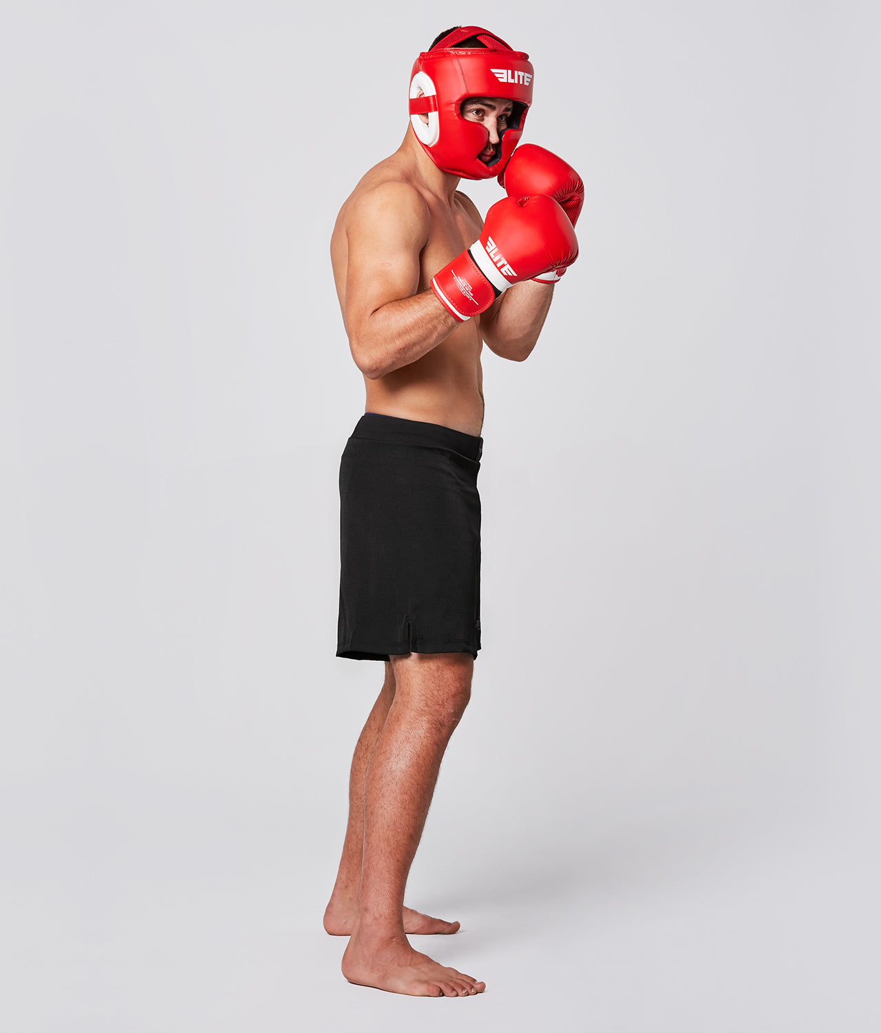 Elite Sports Adults' Red Muay Thai Headgear Side View