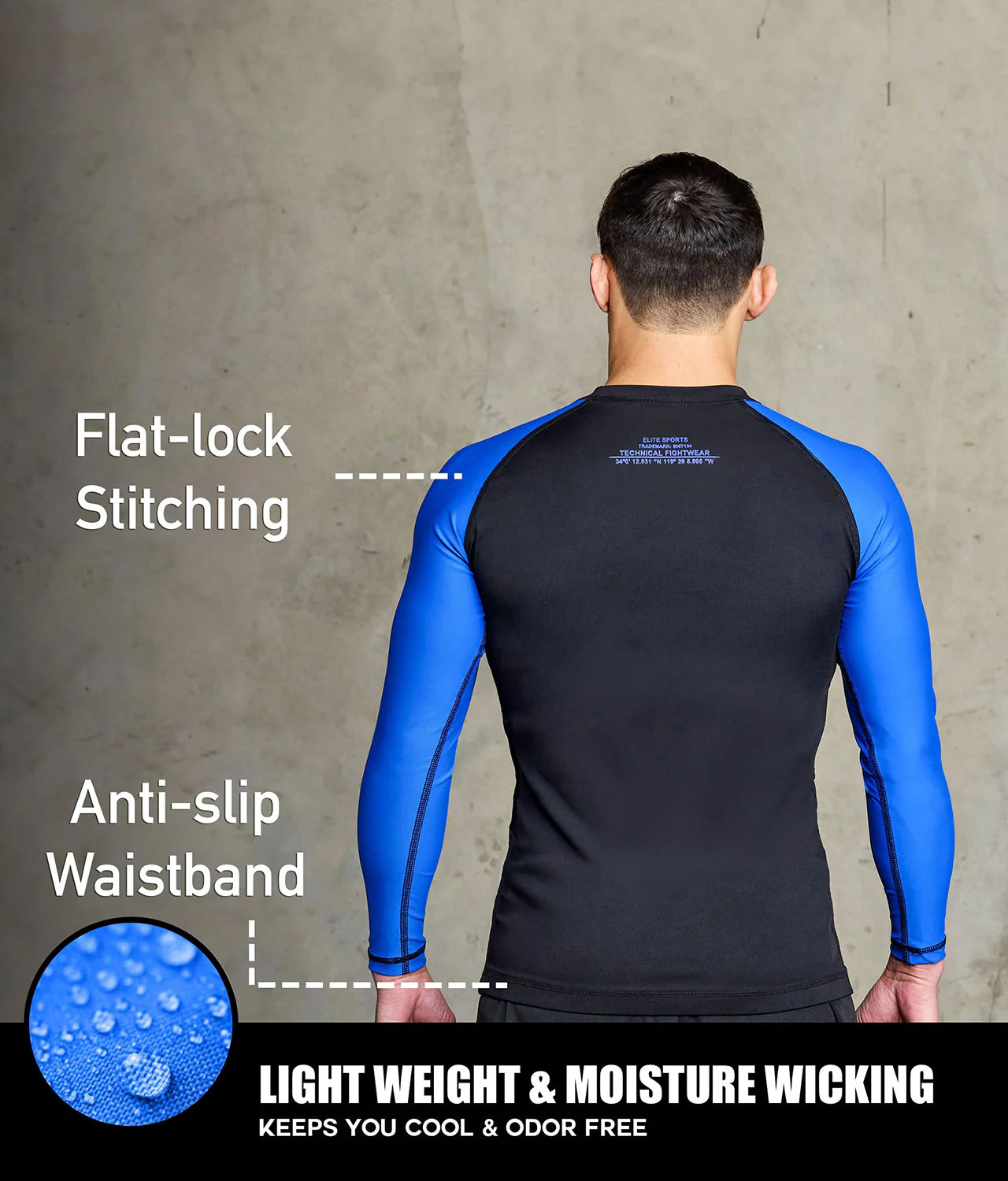 elite sports standard blue long sleeve lightweight mens jiu jitsu rashguard