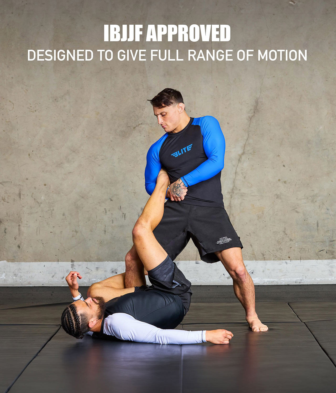 elite sports standard blue long sleeve mens ijiu jitsuf approved jiu jitsu rash guard