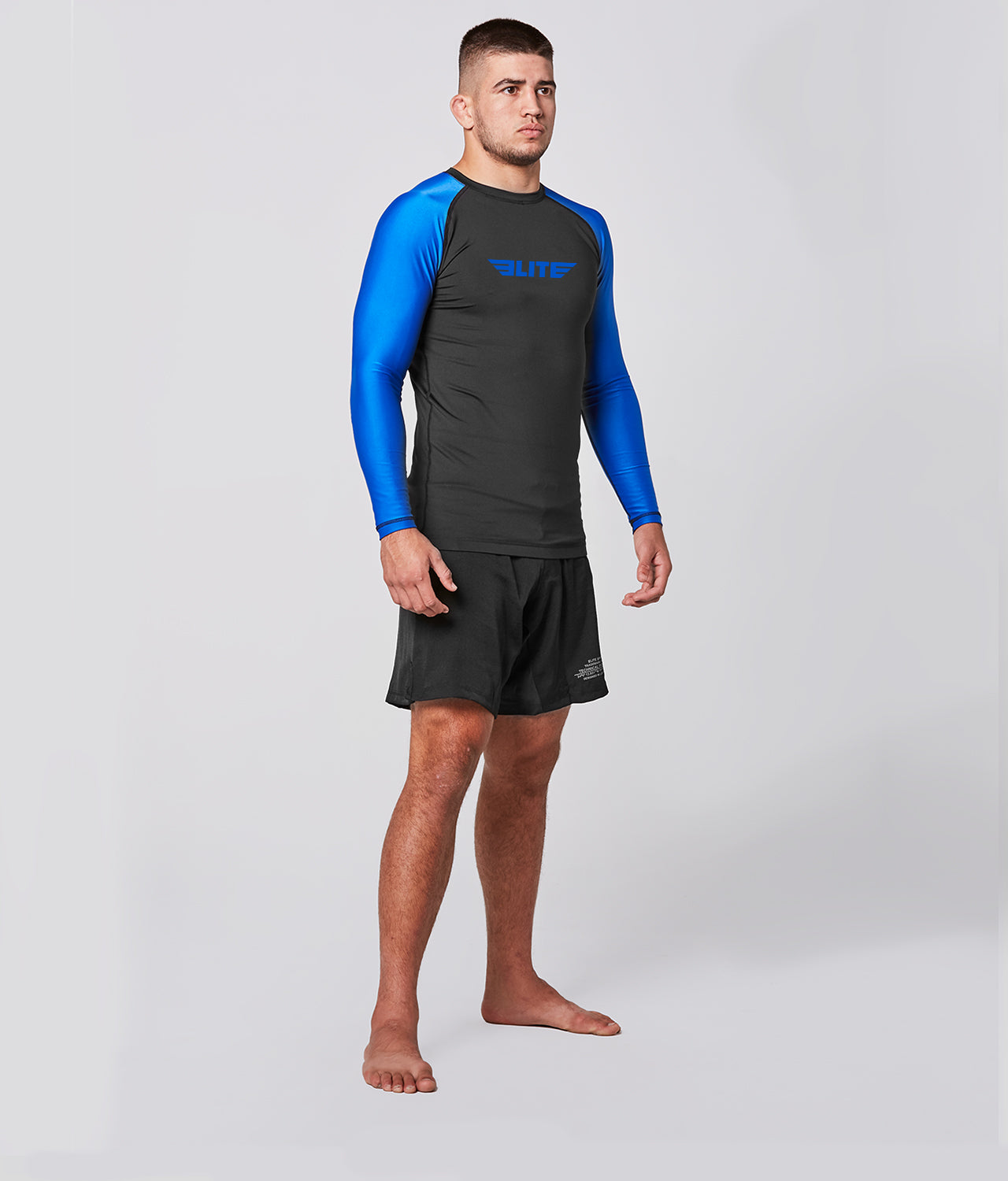 Elite Sports Men's Standard Blue Long Sleeve MMA Rash Guard Look