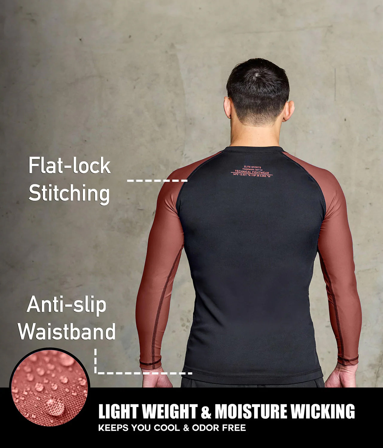 elite sports standard brown long sleeve lightweight mens jiu jitsu rashguard