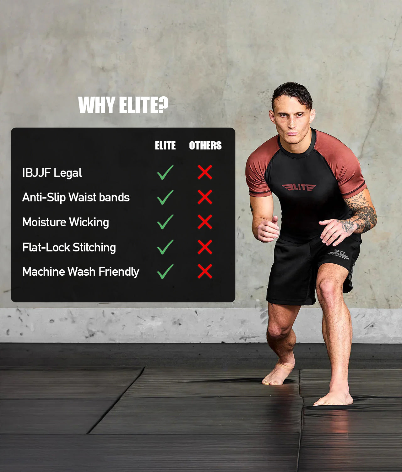 standard brown short sleeve mens mma rashguard technical features