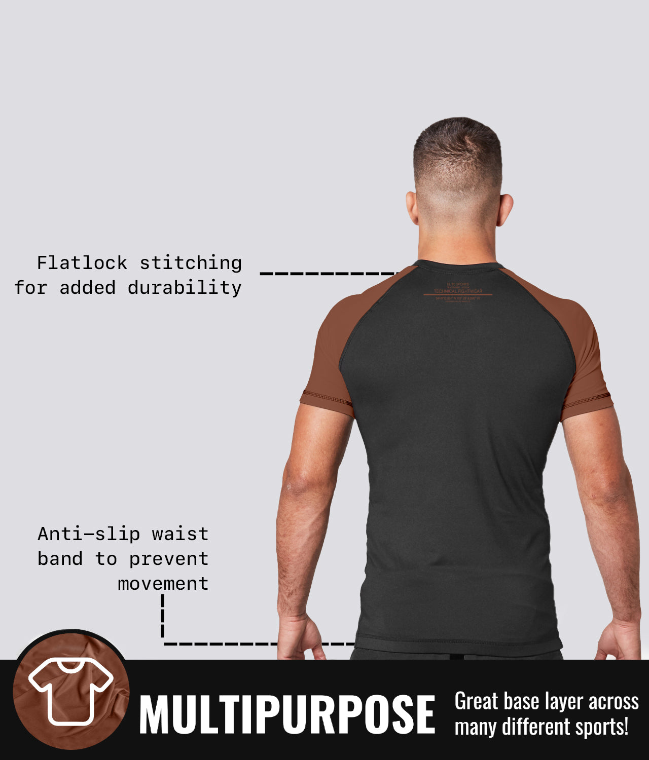 Elite Sports Men's Standard Brown Short Sleeve Training Rash Guard Multipurpose