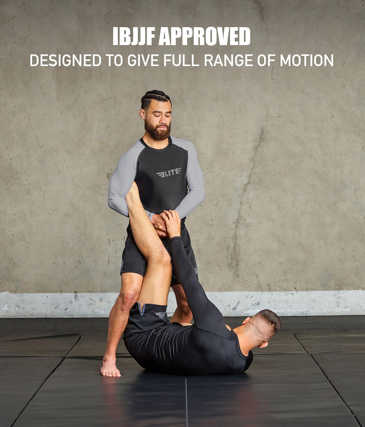 elite sports standard gray long sleeve mens ijiu jitsuf approved jiu jitsu rash guard