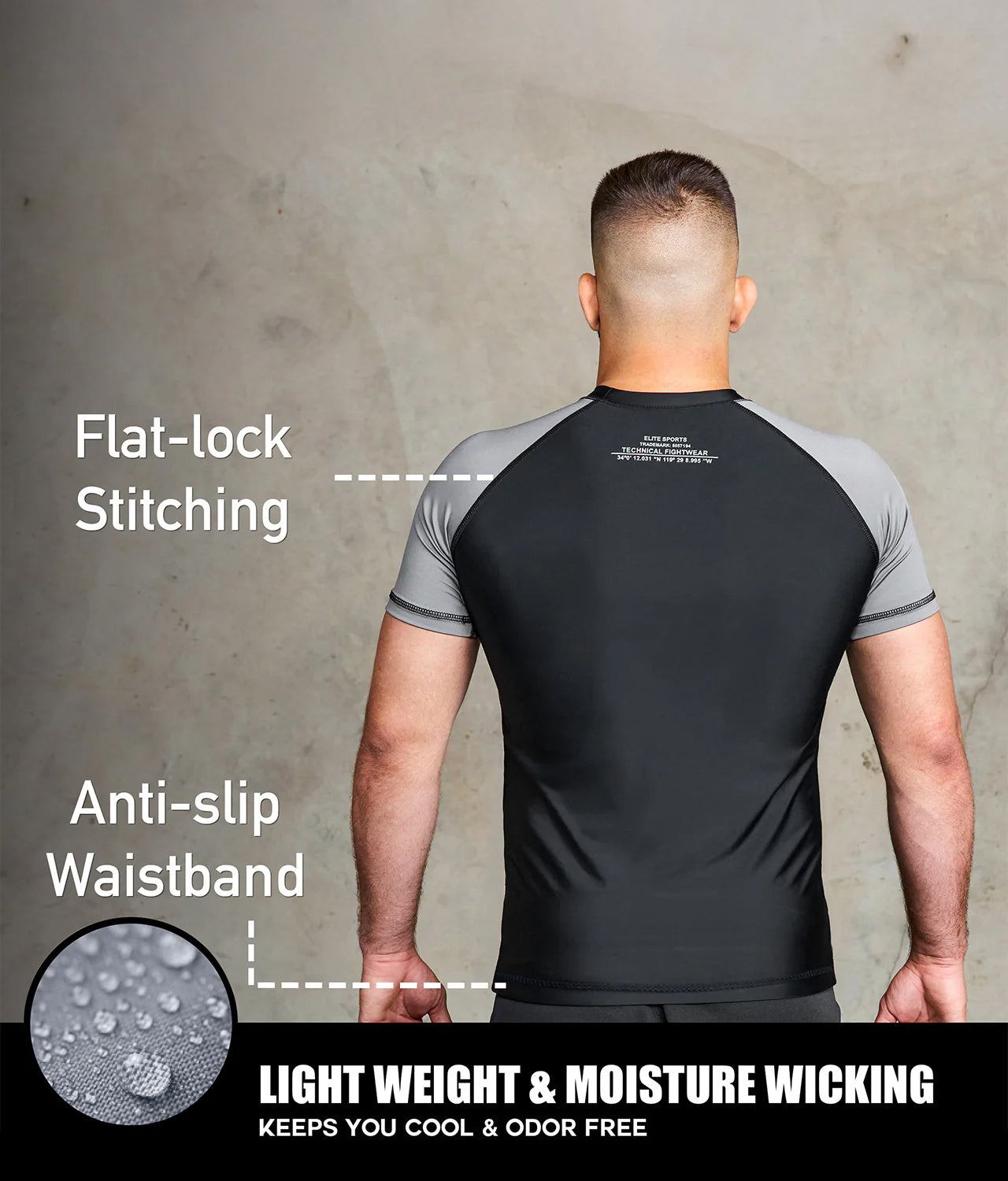 elitesports standard gray short sleeve lightweight mens bjj rash guard
