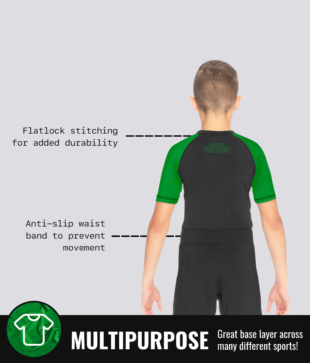 Elite Sports Kids' Standard Green Short Sleeve MMA Rash Guard Multipurpose