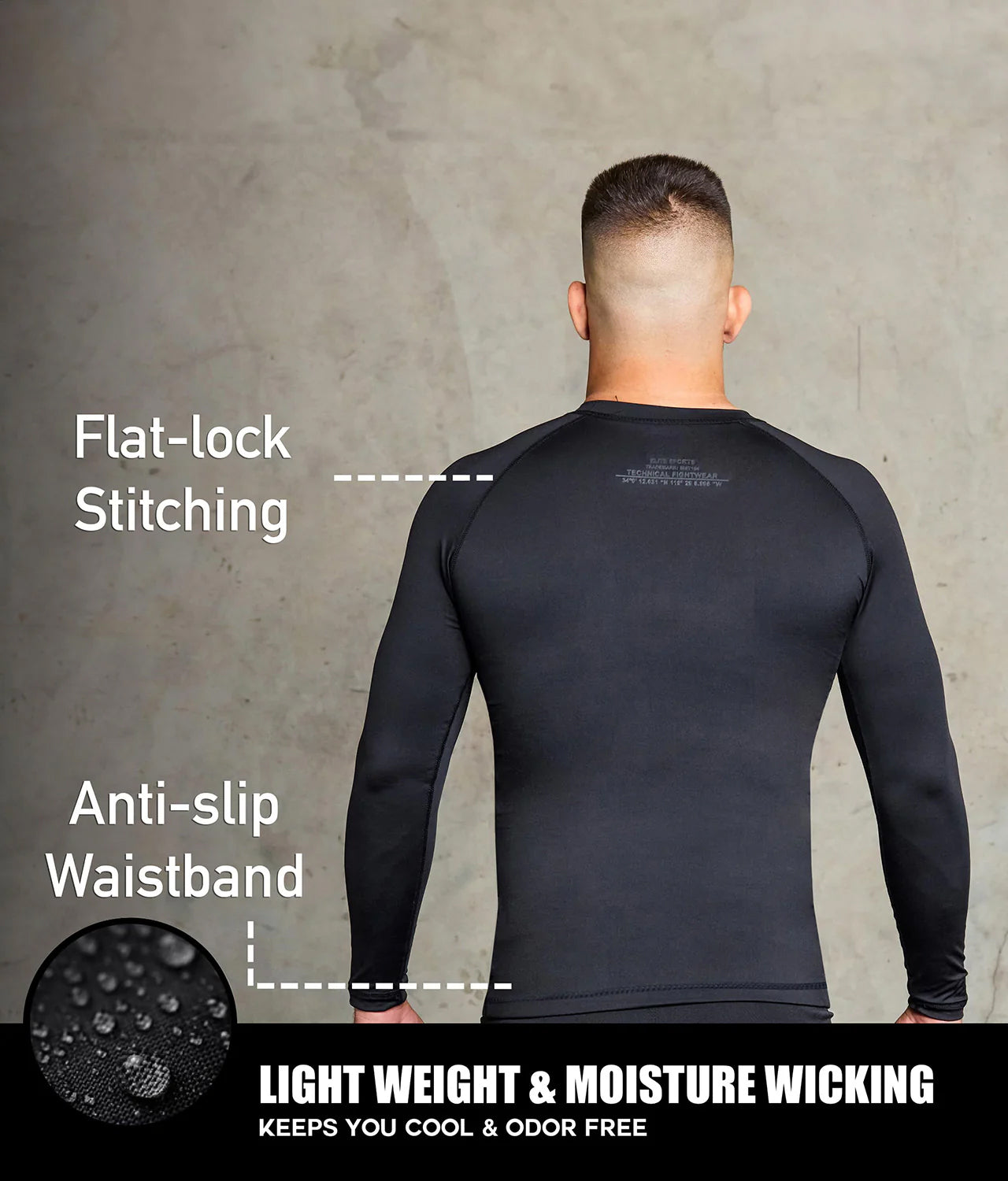elite sports standard black long sleeve lightweight mens jiu jitsu rashguard