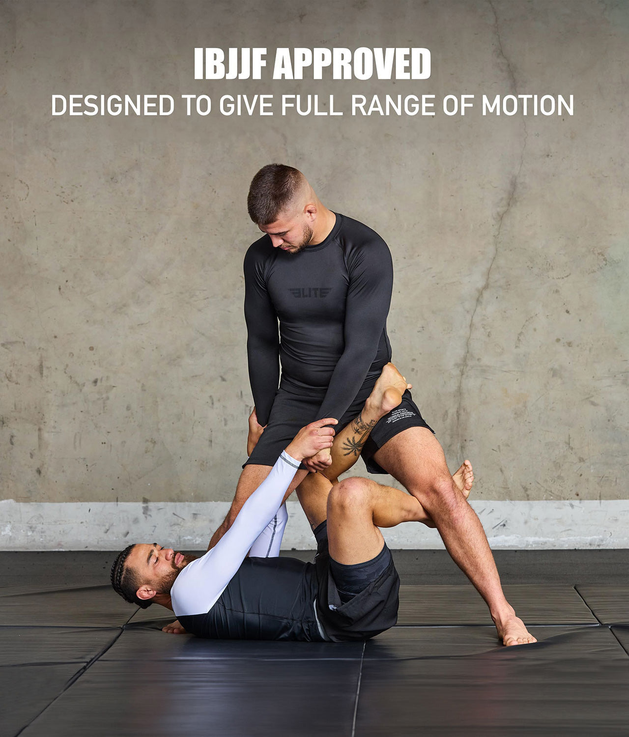 elite sports standard black long sleeve mens ijiu jitsuf approved jiu jitsu rash guard
