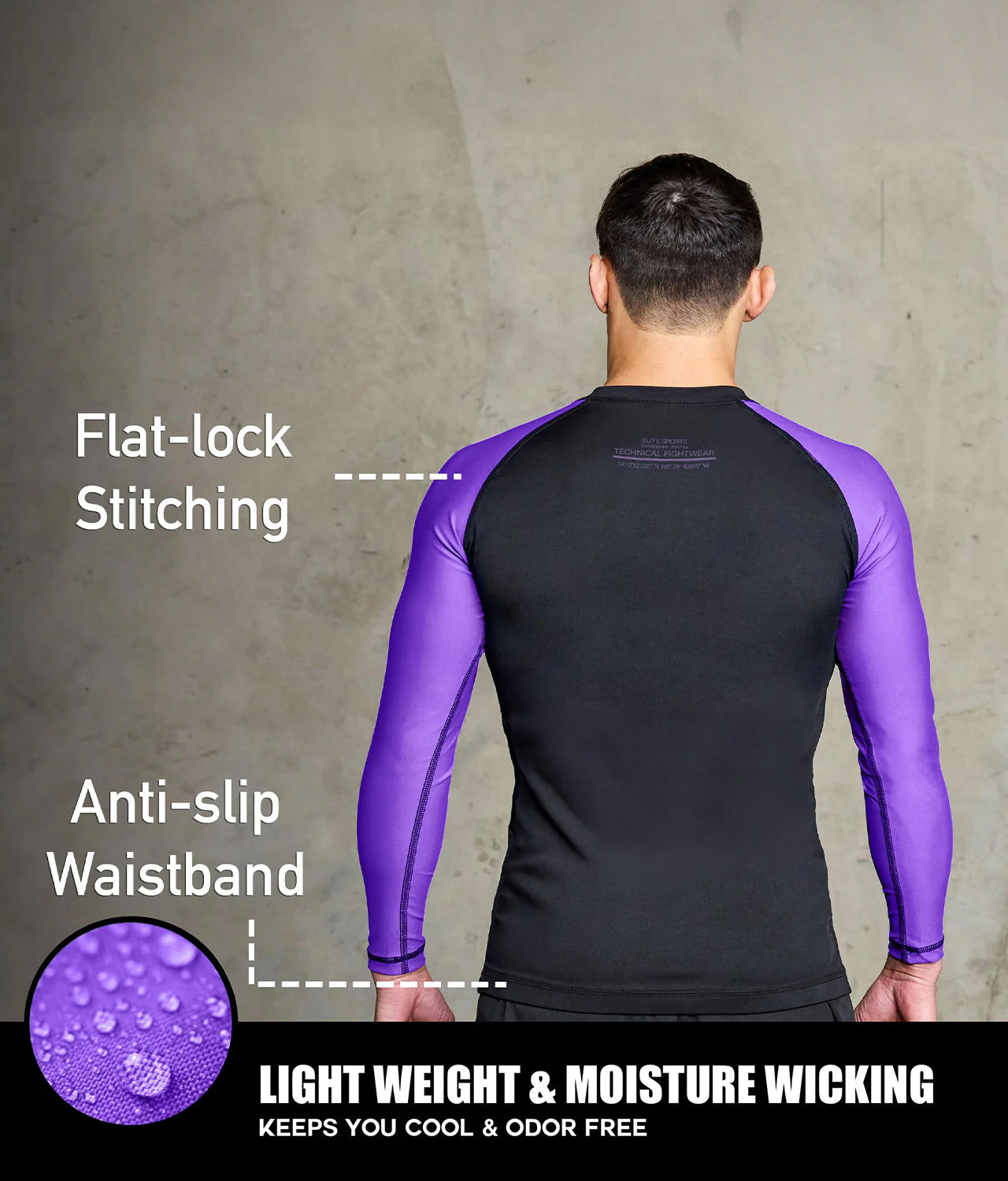 elite sports standard purple long sleeve lightweight mens jiu jitsu rashguard