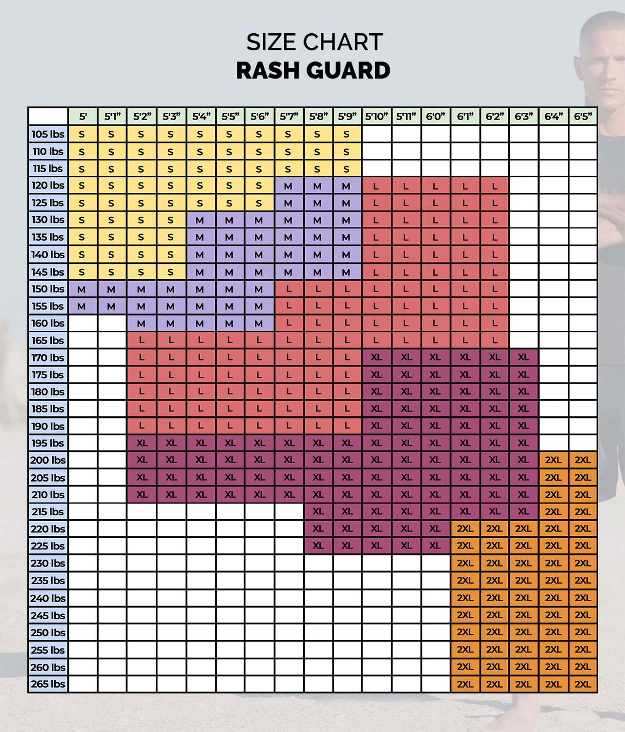 Elite Sports Men's Standard Purple Long Sleeve MMA Rash Guard Size Guide