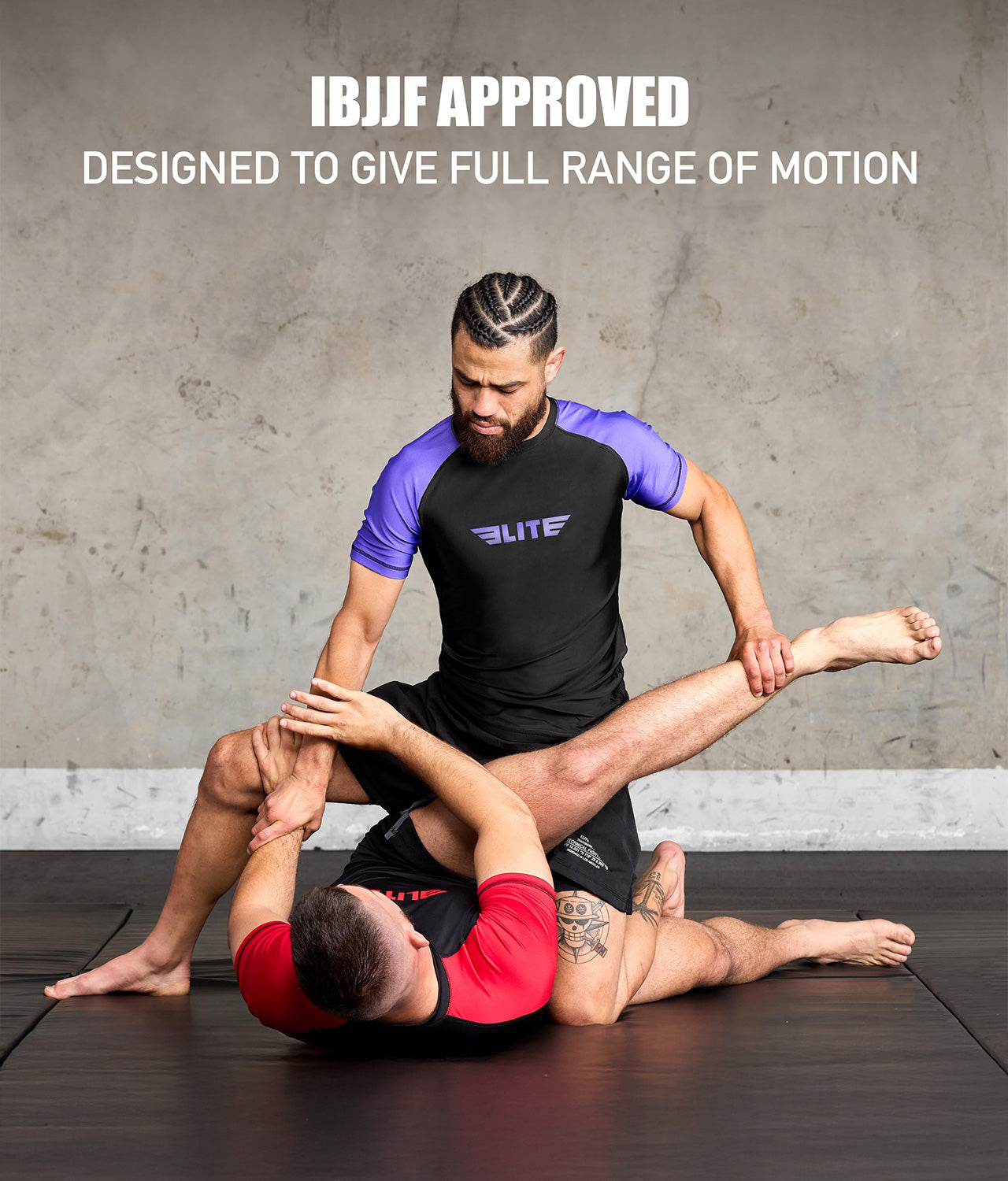 elitesports standard purple short sleeve mens ibjjf approved bjj rashguard