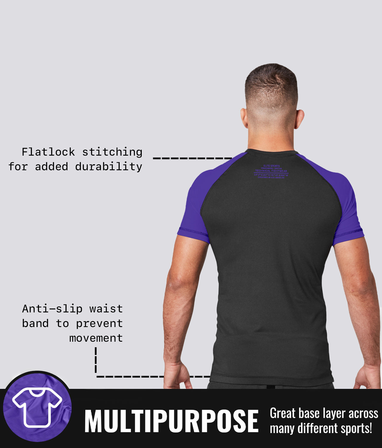 Elite Sports Men's Standard Purple Short Sleeve Jiu Jitsu BJJ Rash Guard Multipurpose