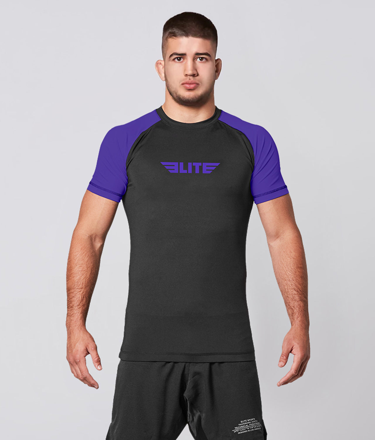 Elite Sports Men's Standard Purple Short Sleeve MMA Rash Guard Main View