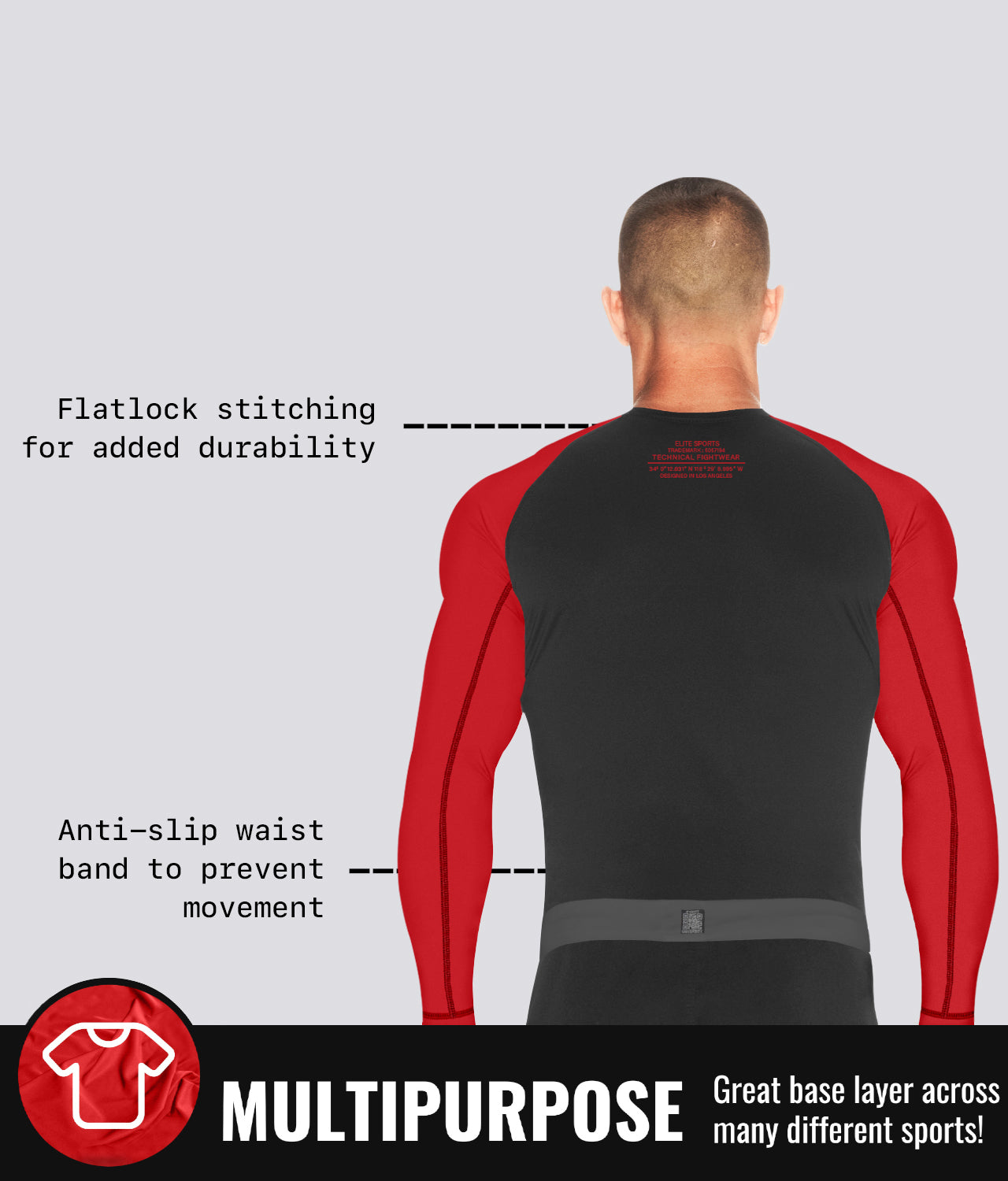 Elite Sports Men's Standard Red Long Sleeve Jiu Jitsu BJJ Rash Guard Multipurpose