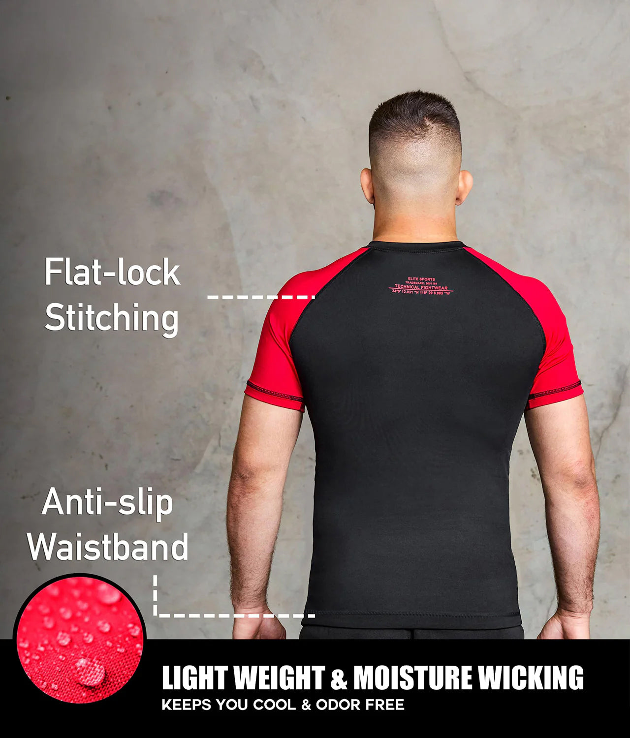 elitesports standard red short sleeve lightweight mens bjj rash guard