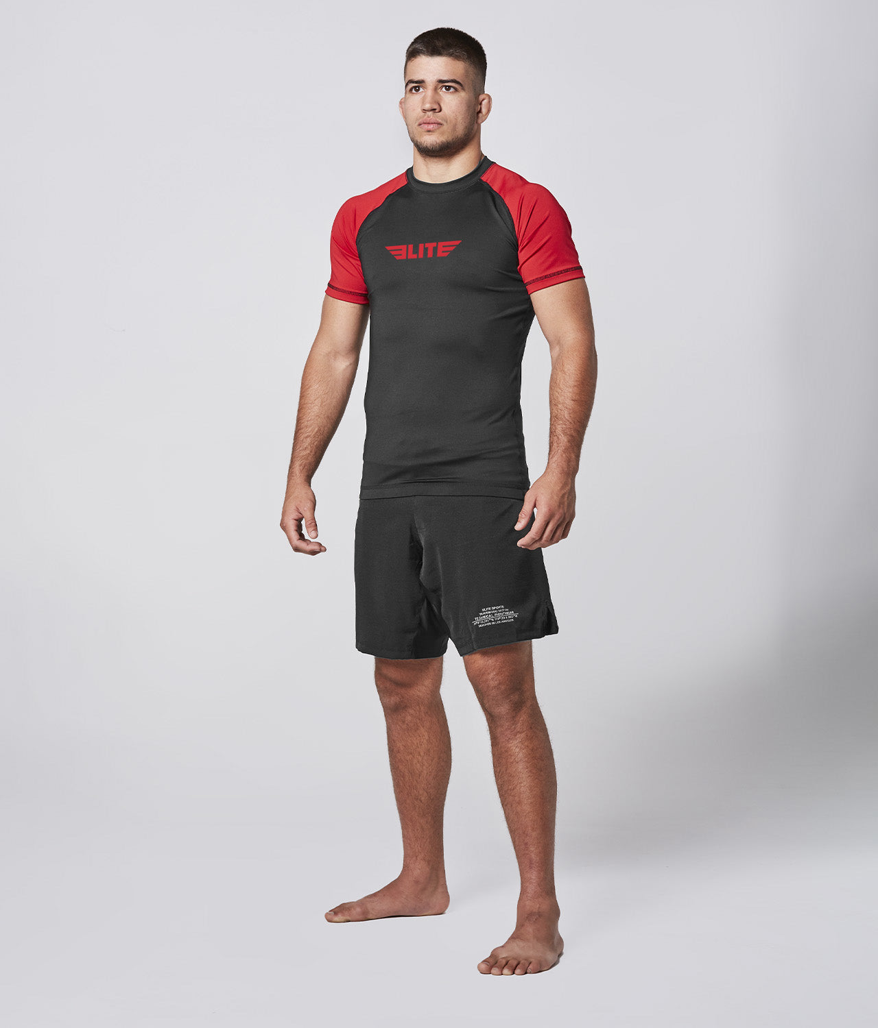 Elite Sports Men's Standard Red Short Sleeve Jiu Jitsu BJJ Rash Guard Side View