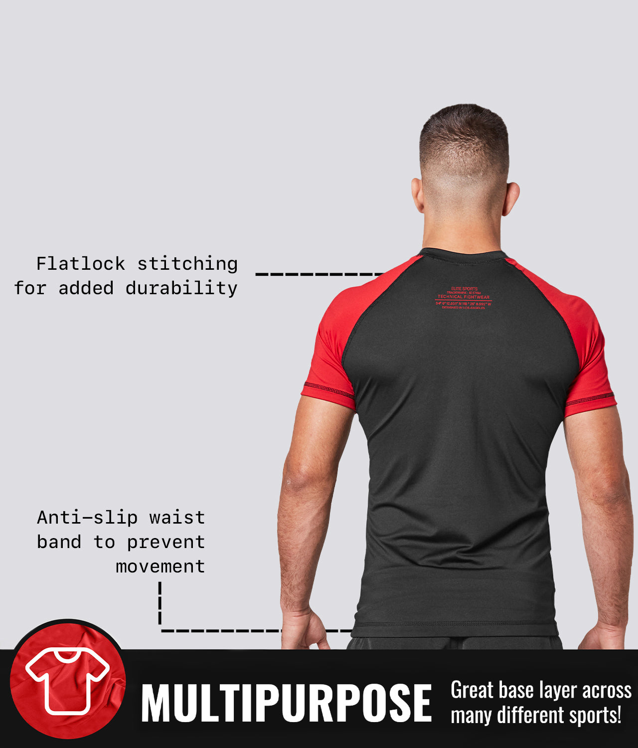 Elite Sports Men's Standard Red Short Sleeve MMA Rash Guard Multipurpose