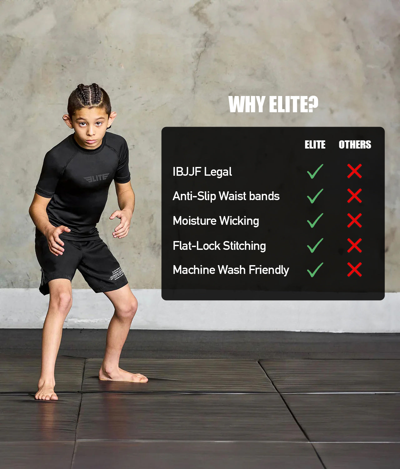 elitesports standard black short sleeve girl bjj rashguard technical features