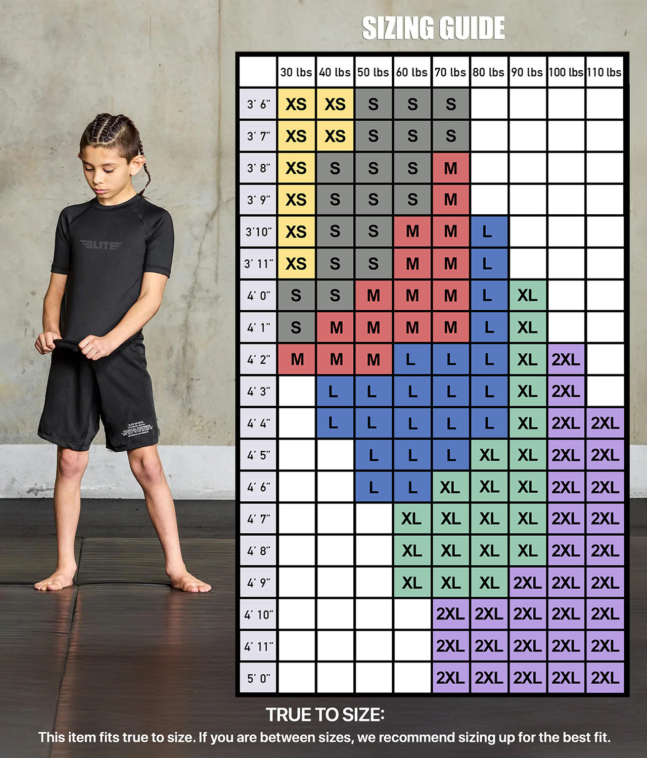 elitesports standard black short sleeve girls bjj rashguard size chart