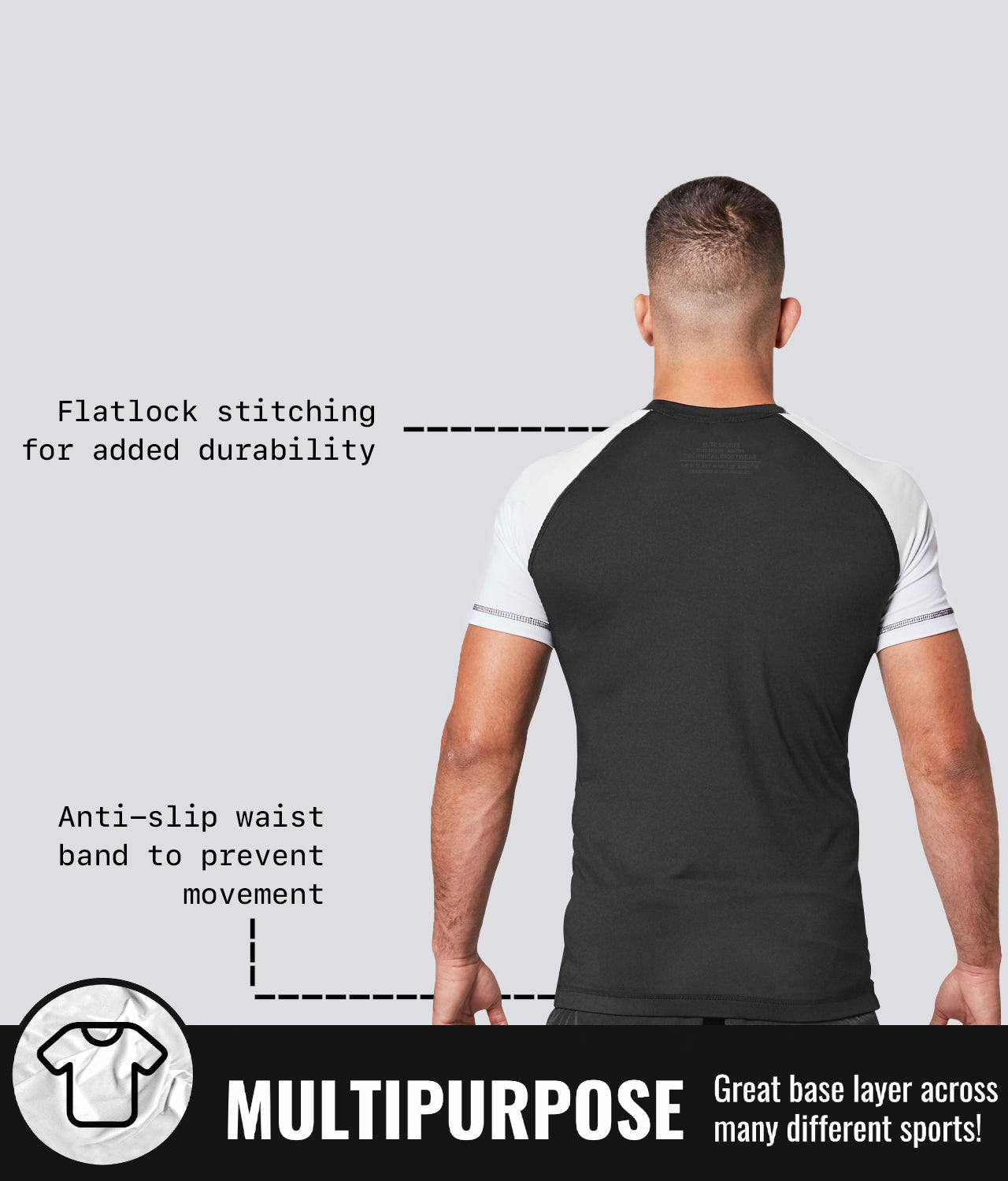 Elite Sports Men's Standard White Short Sleeve Training Rash Guard Multipurpose