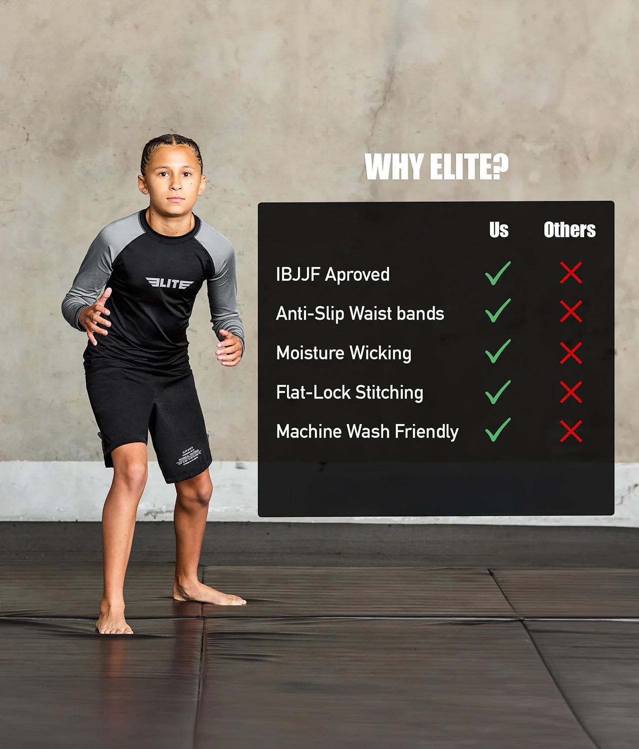 Kids' Standard Gray Long Sleeve Muay Thai Rash Guard