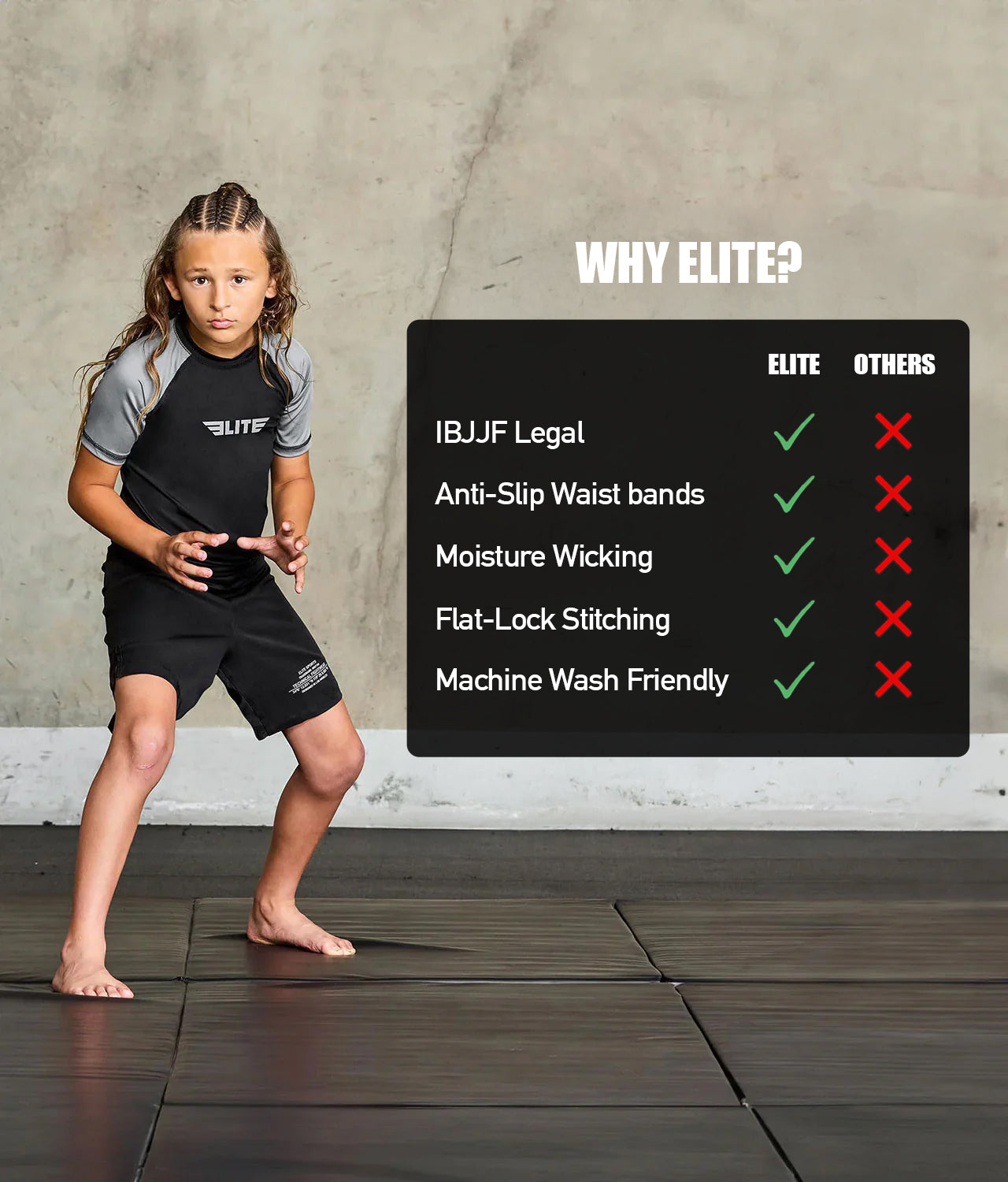 elitesports standard gray short sleeve girls bjj rashguard technical features