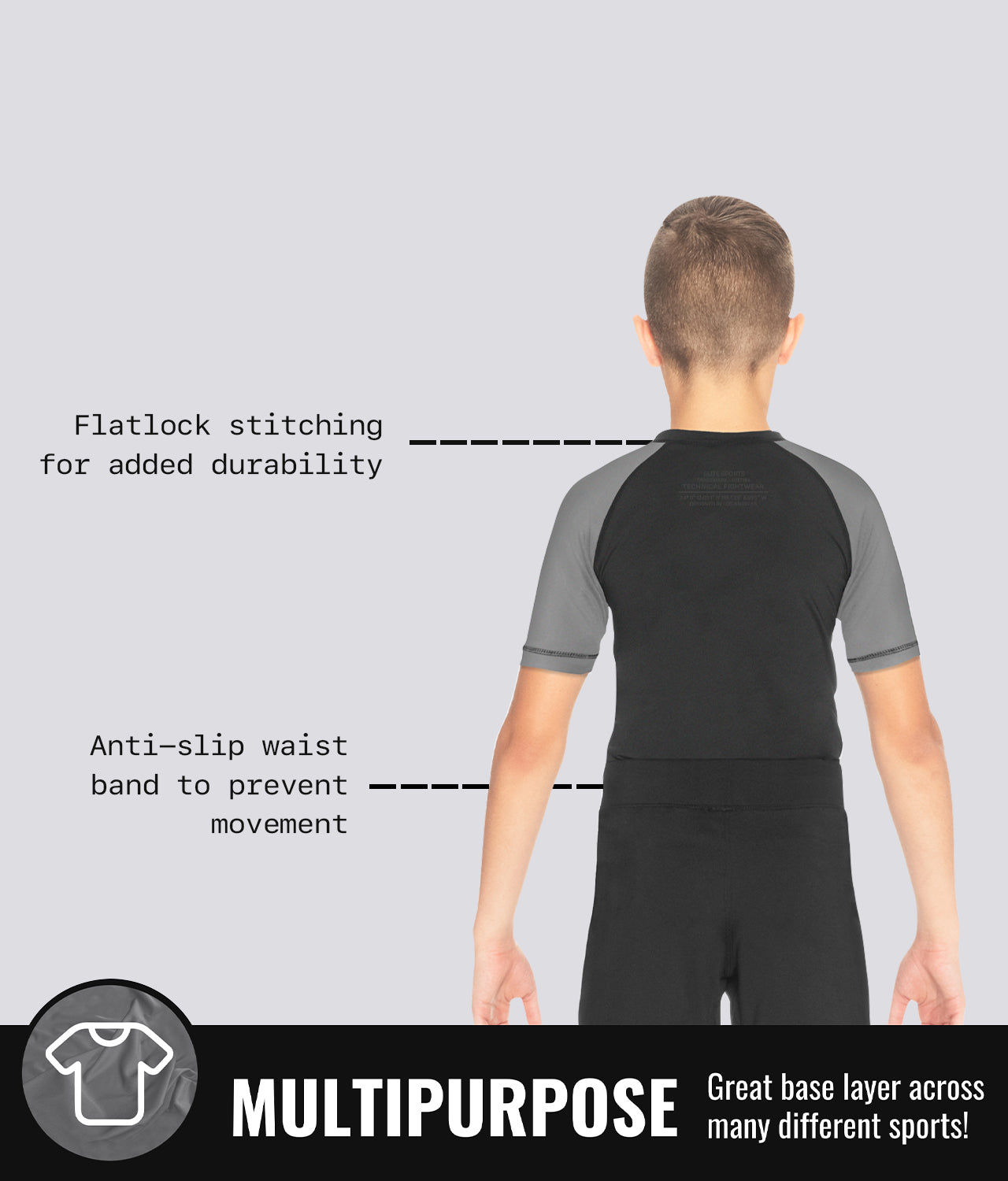 Elite Sports Kids' Standard Gray Short Sleeve BJJ Rash Guard Multipurpose 