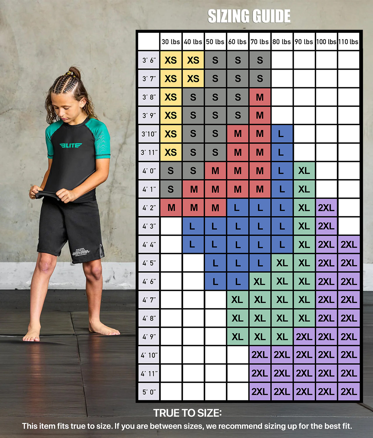 elitesports standard green short sleeve girls bjj rashguard size chart