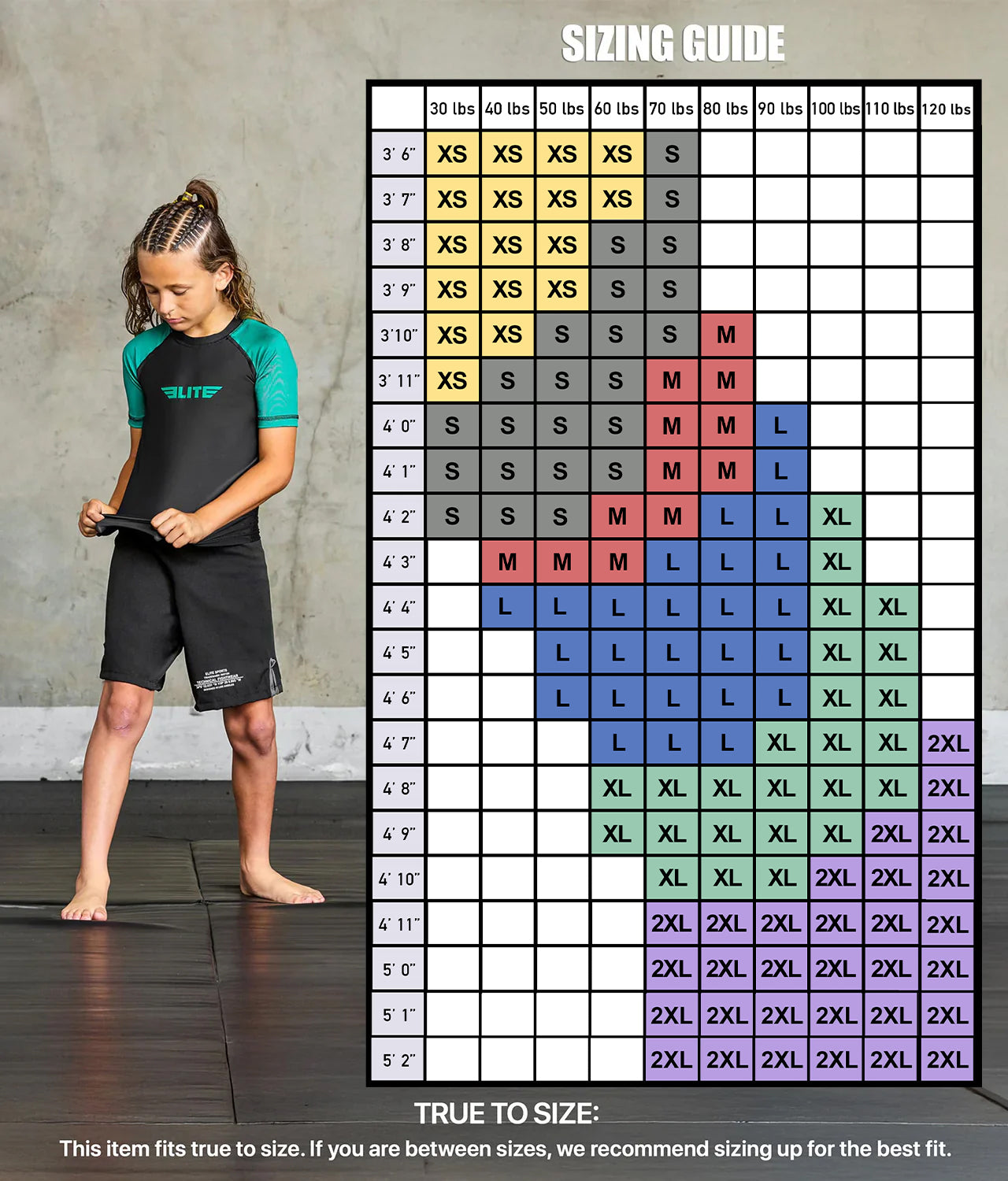 elitesports standard green short sleeve girls bjj rashguard size chart