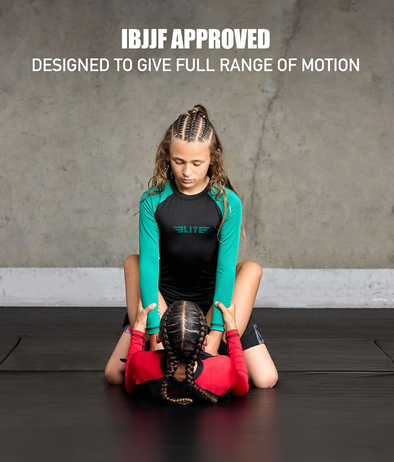 elitesports standard green long sleeve kids ijiu jitsuf approved jiu jitsu rash guard