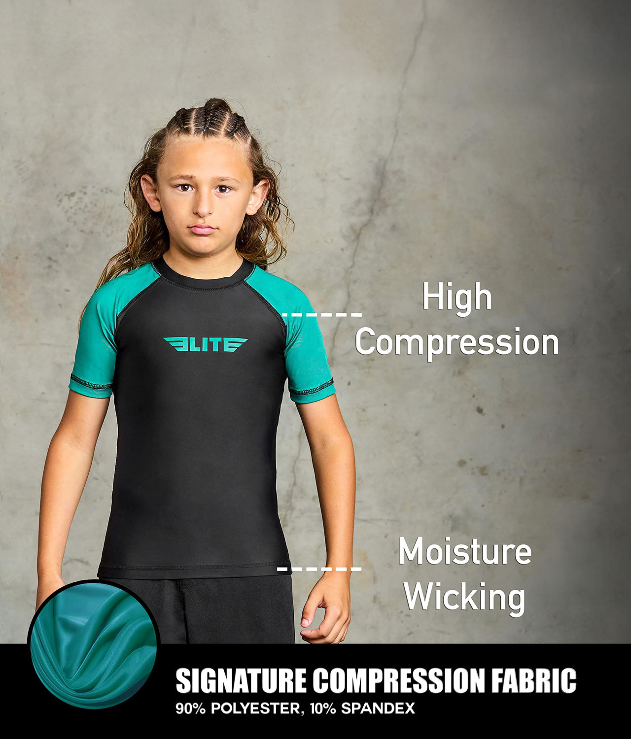 Kids' Standard Green Short Sleeve Training Rash Guard