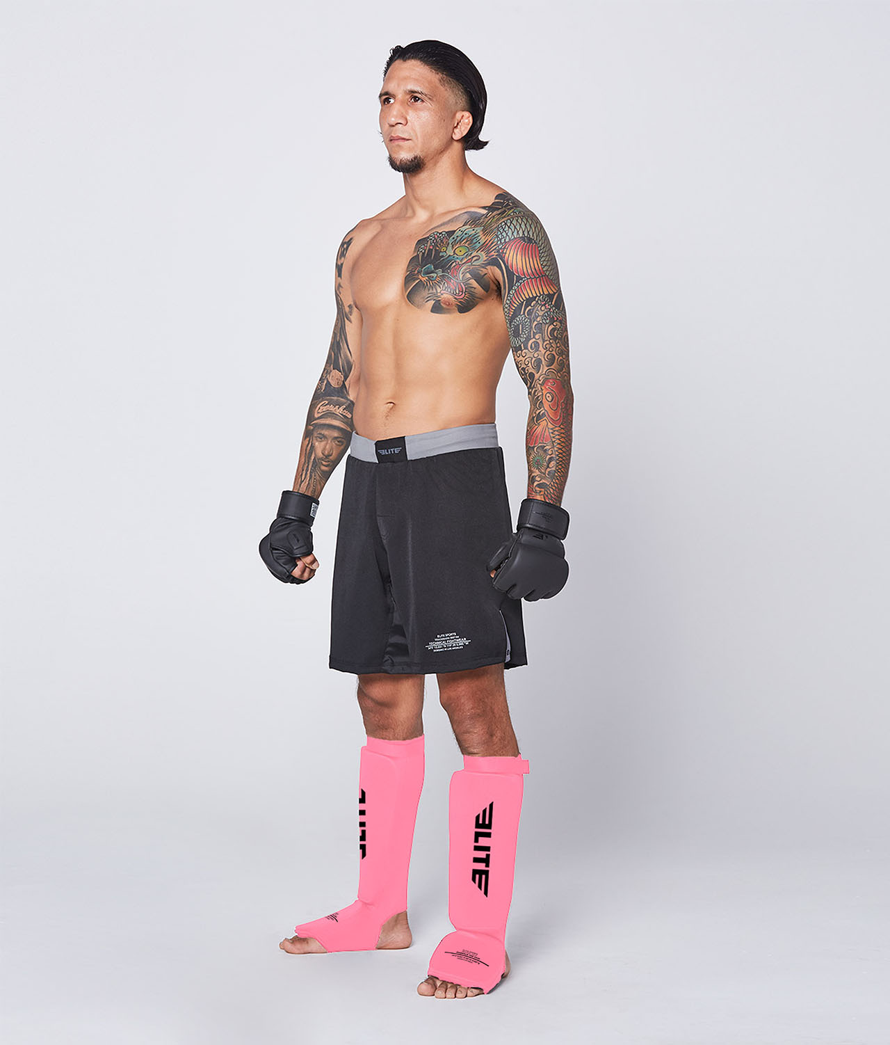 Elite Sports Adults' Standard Pink MMA Shin Guards Side View