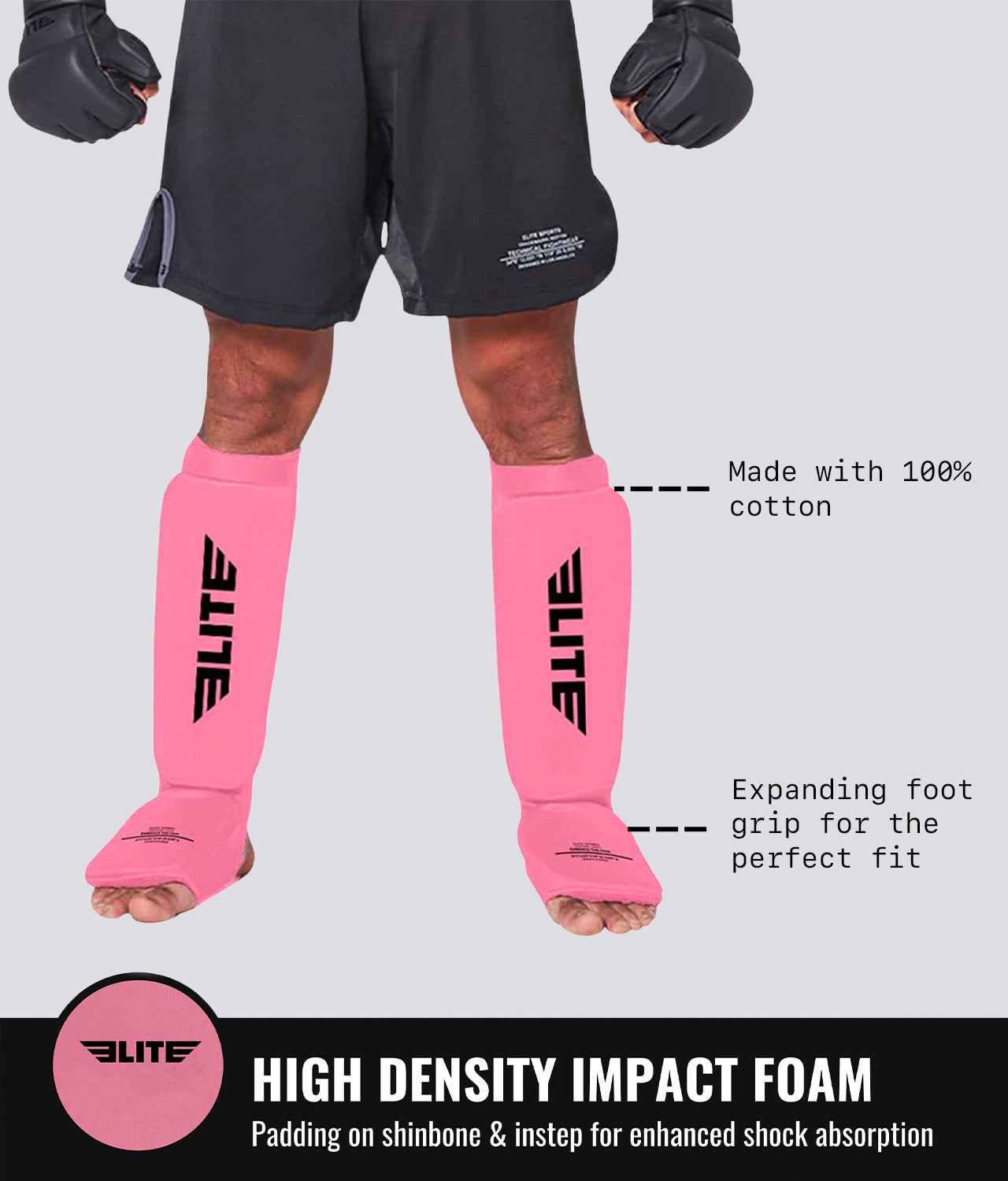 Elite Sports Adults' Standard Pink MMA Shin Guards High Density Impact Foam