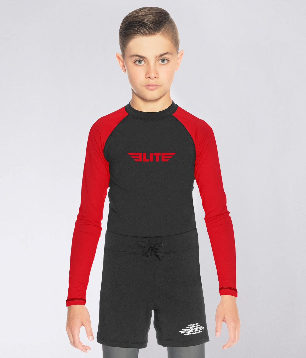 Elite Sports Kids' Standard Red Long Sleeve MMA Rash Guard Main View