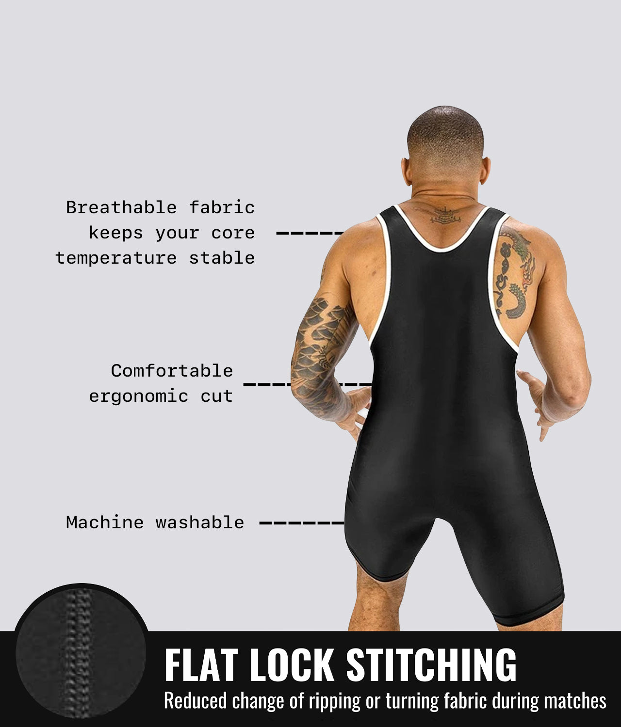 Elite Sports Adults' Standard Series Black Wrestling Singlets Flat Lock Stitching