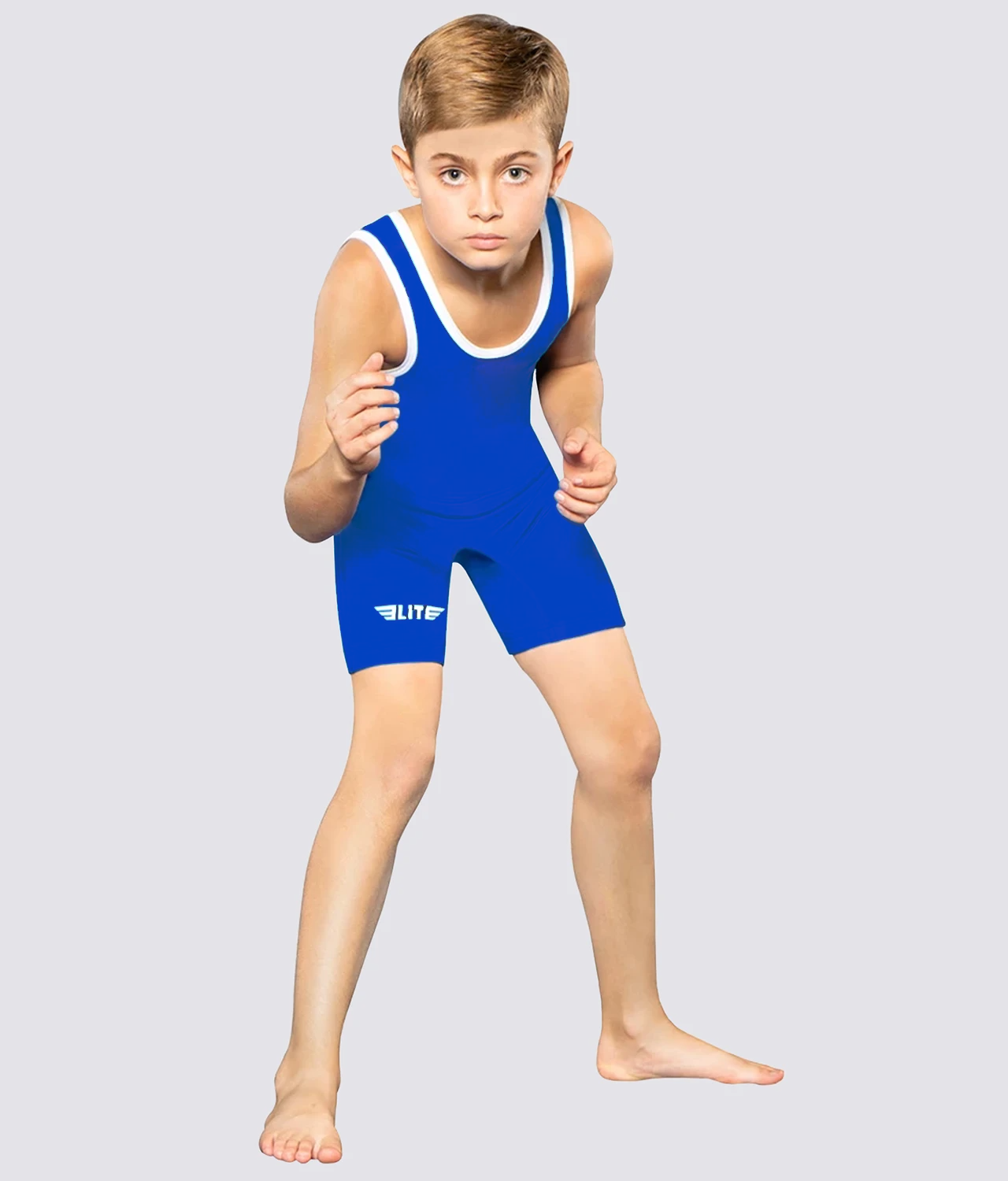 Elite Sports Kids' Standard Series Blue Wrestling Singlets Full Look