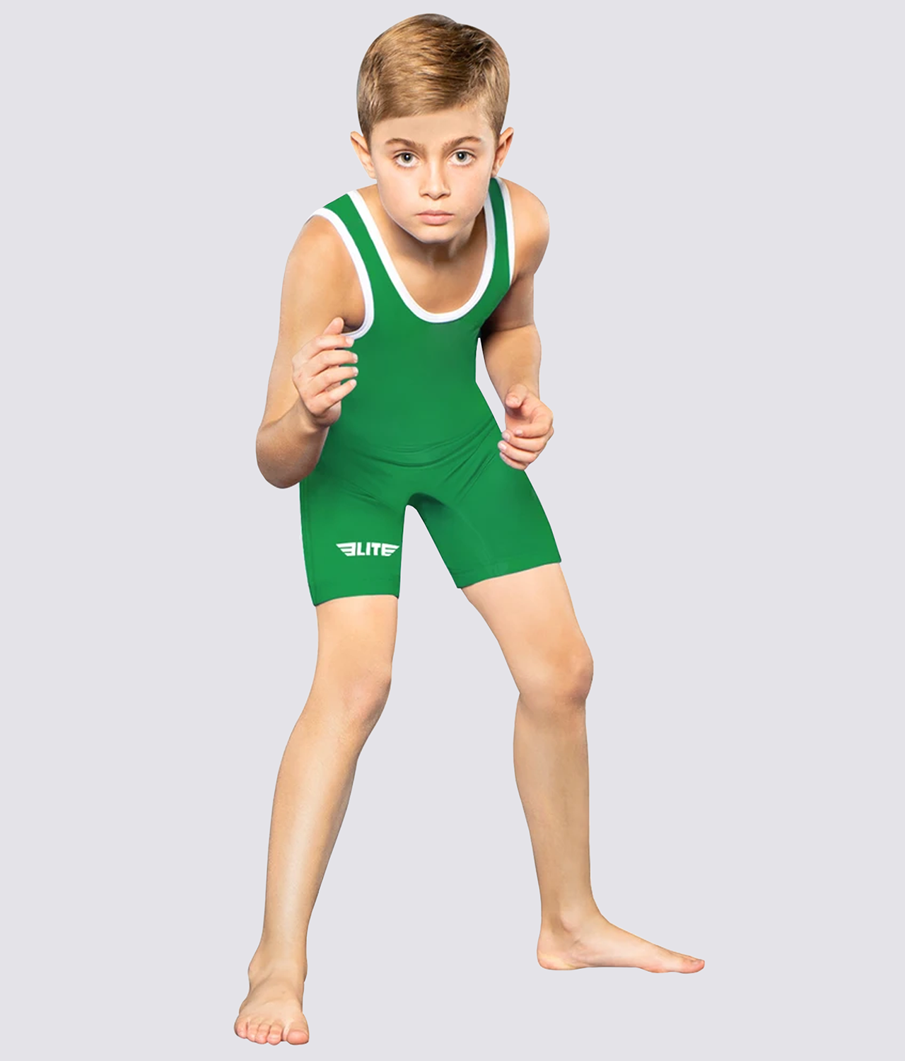 Elite Sports Kids' Standard Series Green Wrestling Singlets Full Look