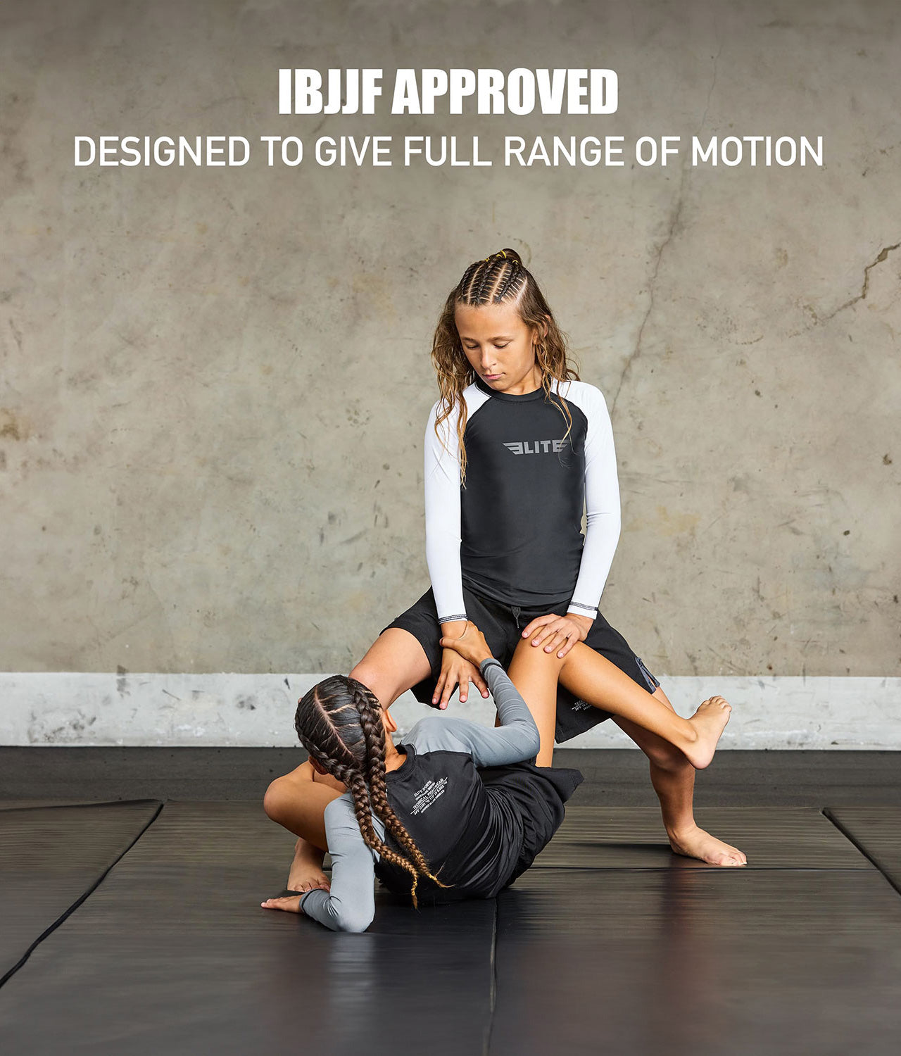 elitesports standard white long sleeve kids ijiu jitsuf approved jiu jitsu rash guard