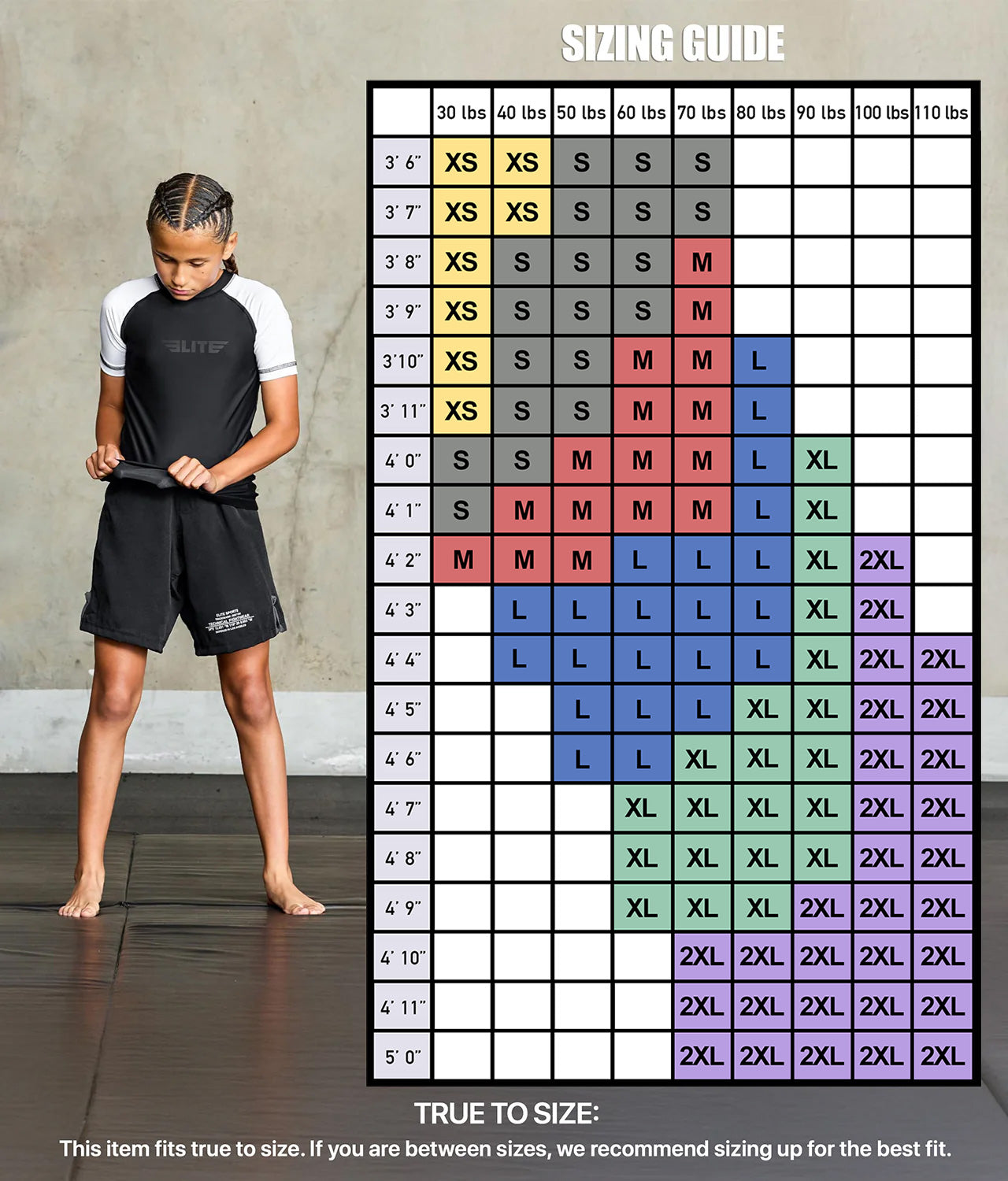 elitesports standard white short sleeve girls bjj rashguard size chart