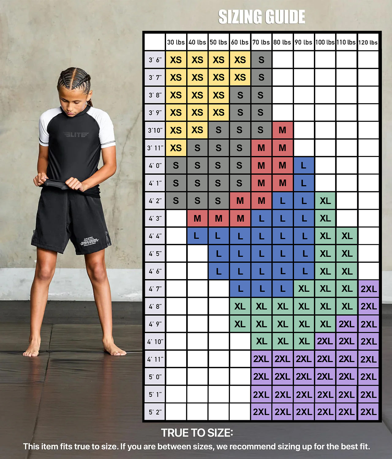 elitesports standard white short sleeve girls bjj rashguard size chart