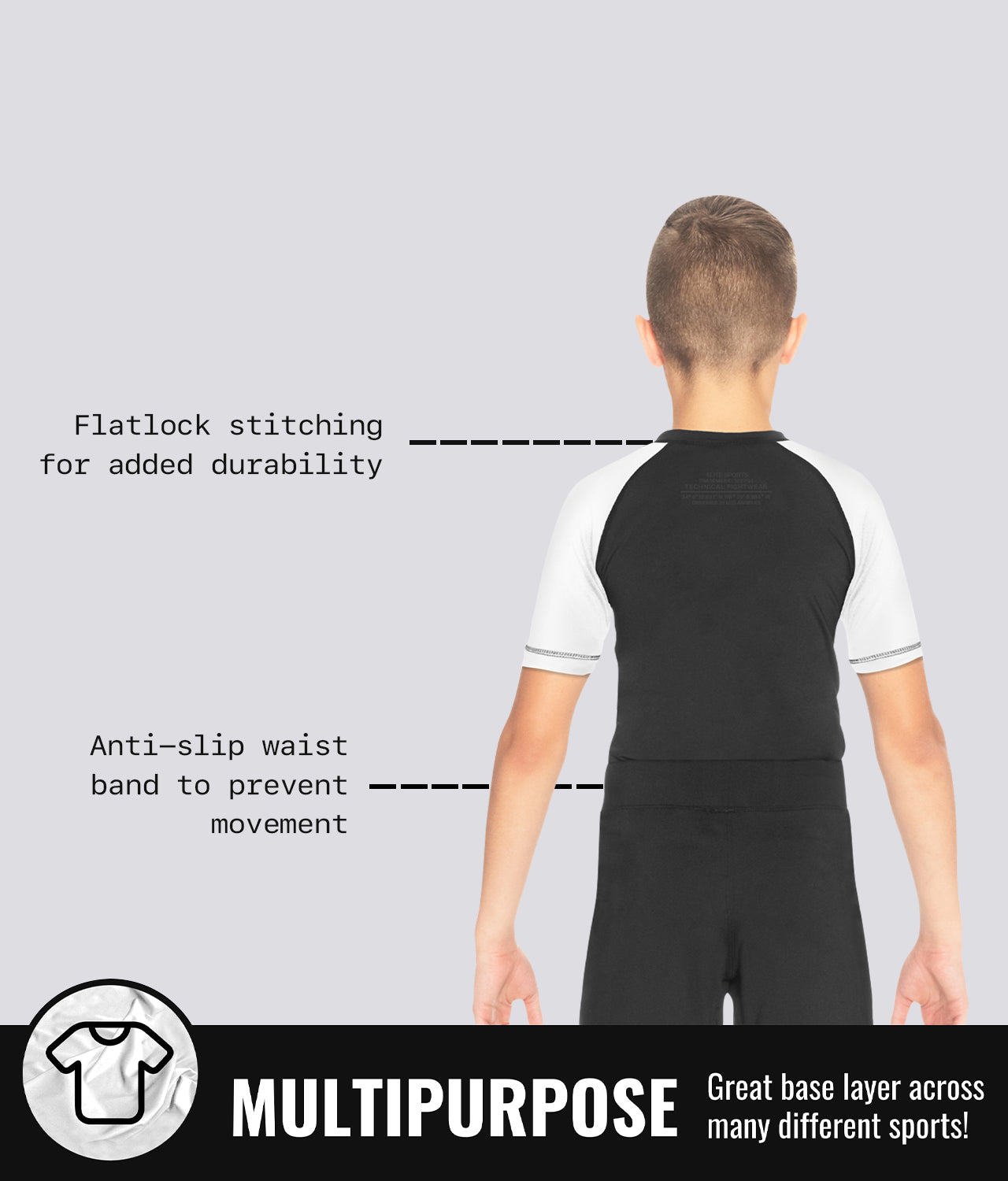 Elite Sports Kids' Standard White Short Sleeve BJJ Rash Guard Multipurpose