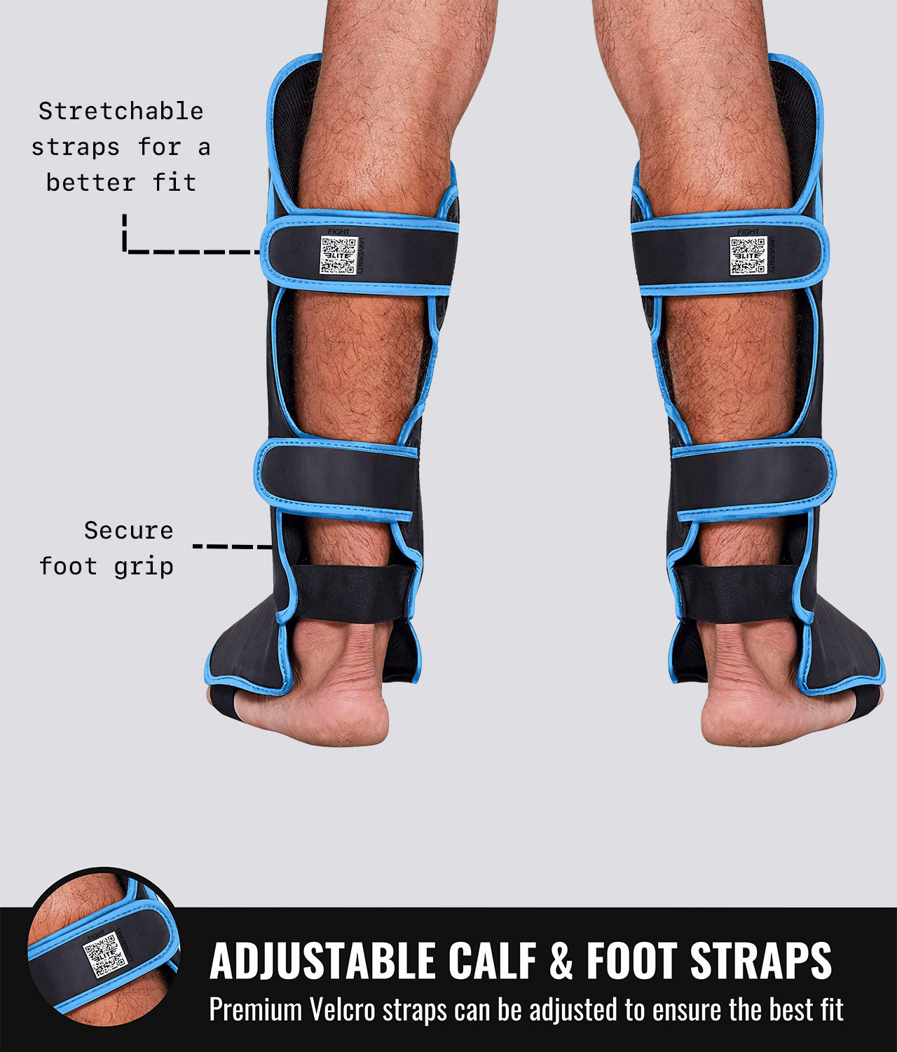 Elite Sports Adults' Star Blue Training Shin Guards Adjustable Calf & Foot Straps