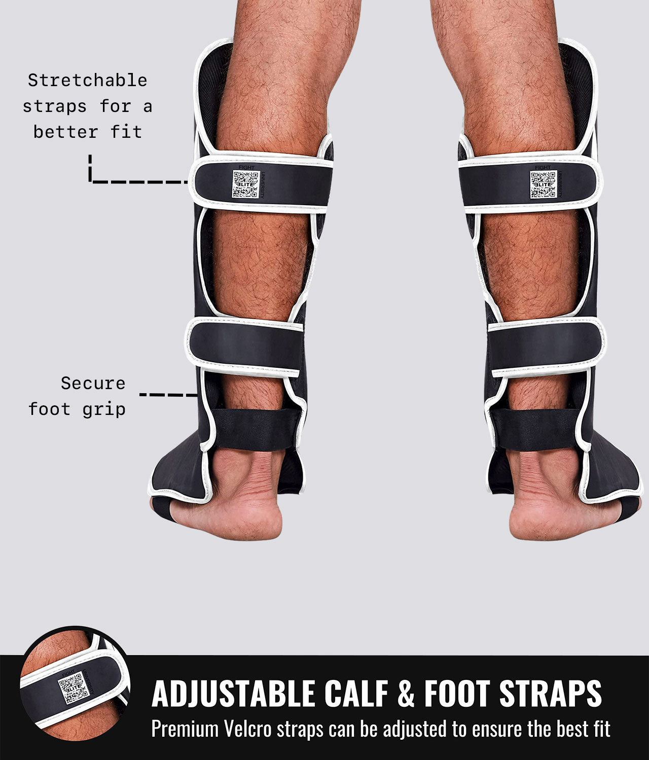Elite Sports Adults' Star White Training Shin Guards Adjustable Calf & Foot Straps