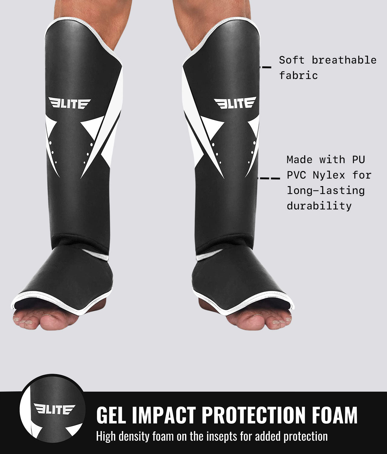 Elite Sports Adults' Star White Training Shin Guards Gel Impact Protection Foam