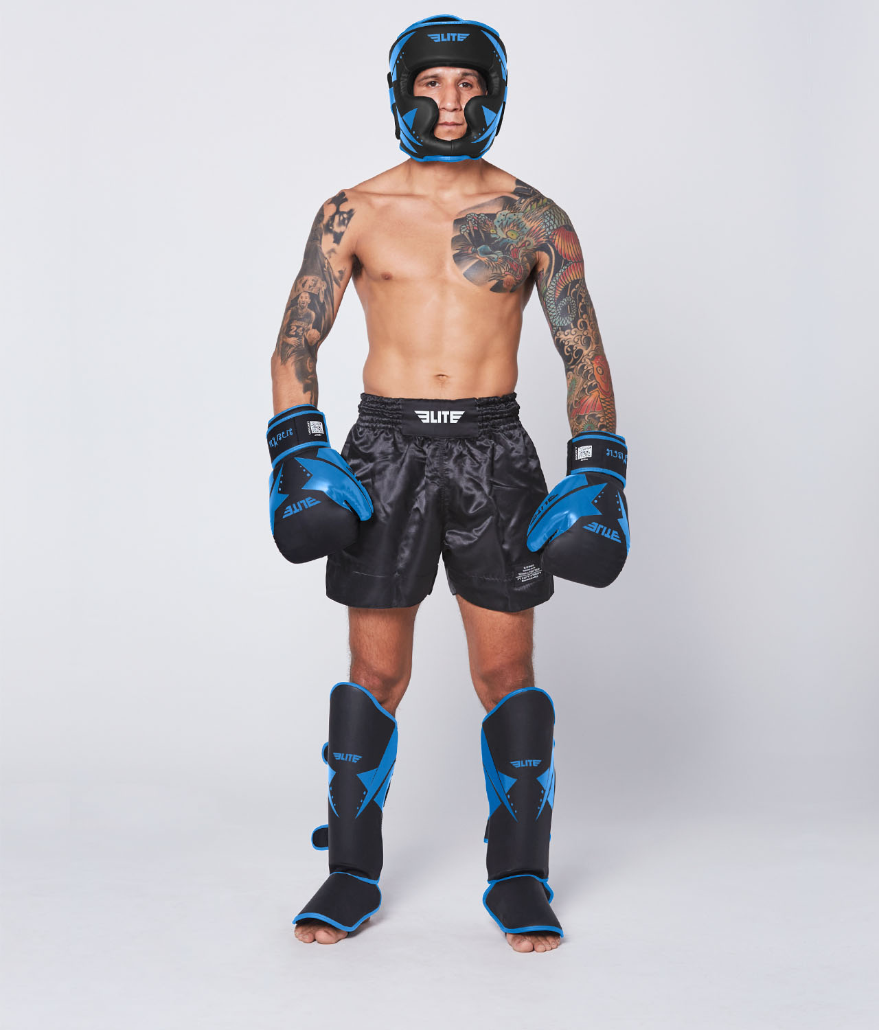 Elite Sports Adults' Star Blue MMA Shin Guards Full Look