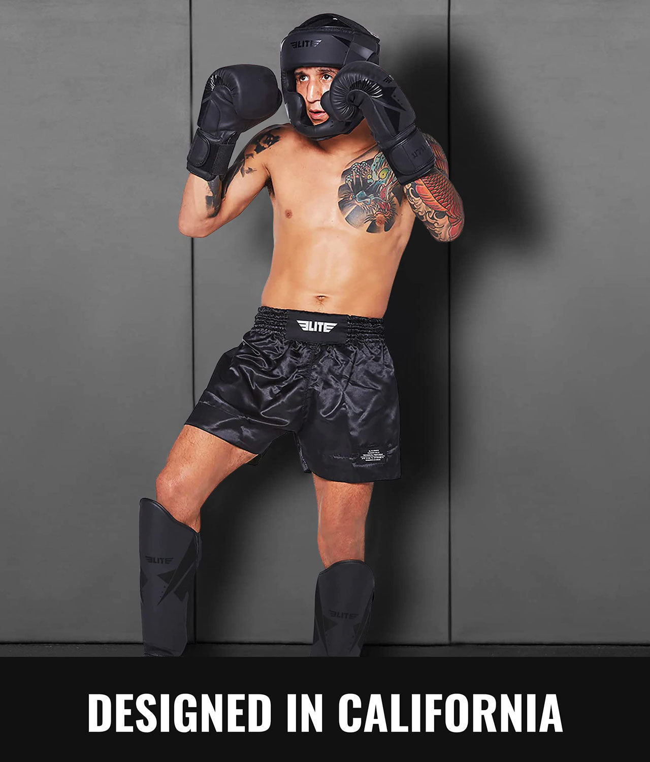 Elite Sports Adults' Star Sparring Black/Black Muay Thai Headgear Designed In California