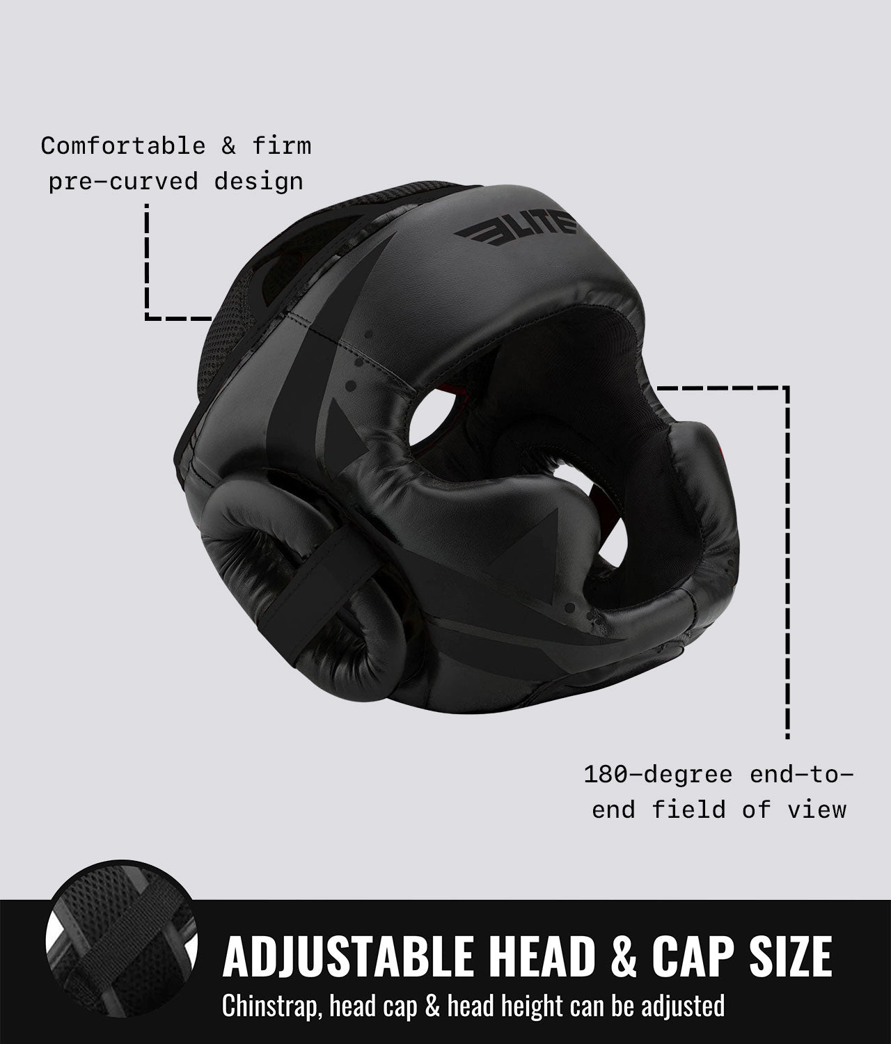 Elite Sports Adults' Star Sparring Black/Black Muay Thai Headgear Adjustable Head & Cap Size