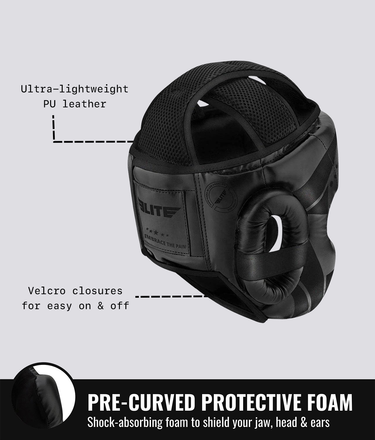 Elite Sports Adults' Star Sparring Black/Black Muay Thai Headgear Pre-Curved Protective Foam