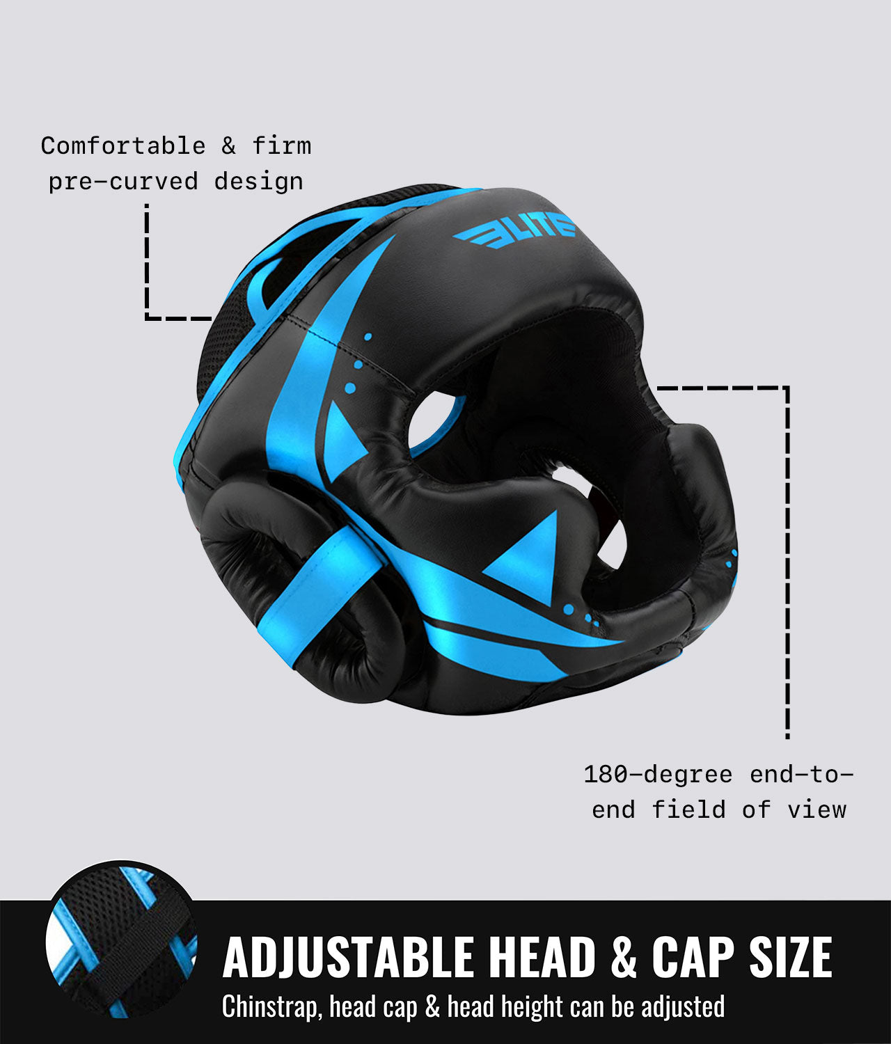 Elite Sports Adults' Star Sparring Black/Blue MMA Headgear Adjustable Head & Cap Size